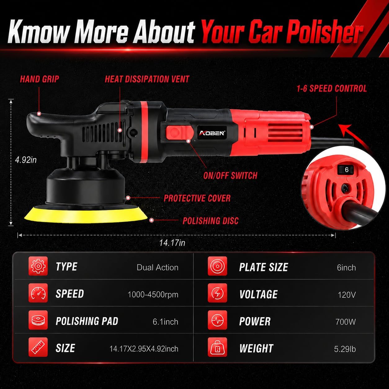 Thumbnail 1 de AOBEN 6 inch Dual Action Car Polisher 700W