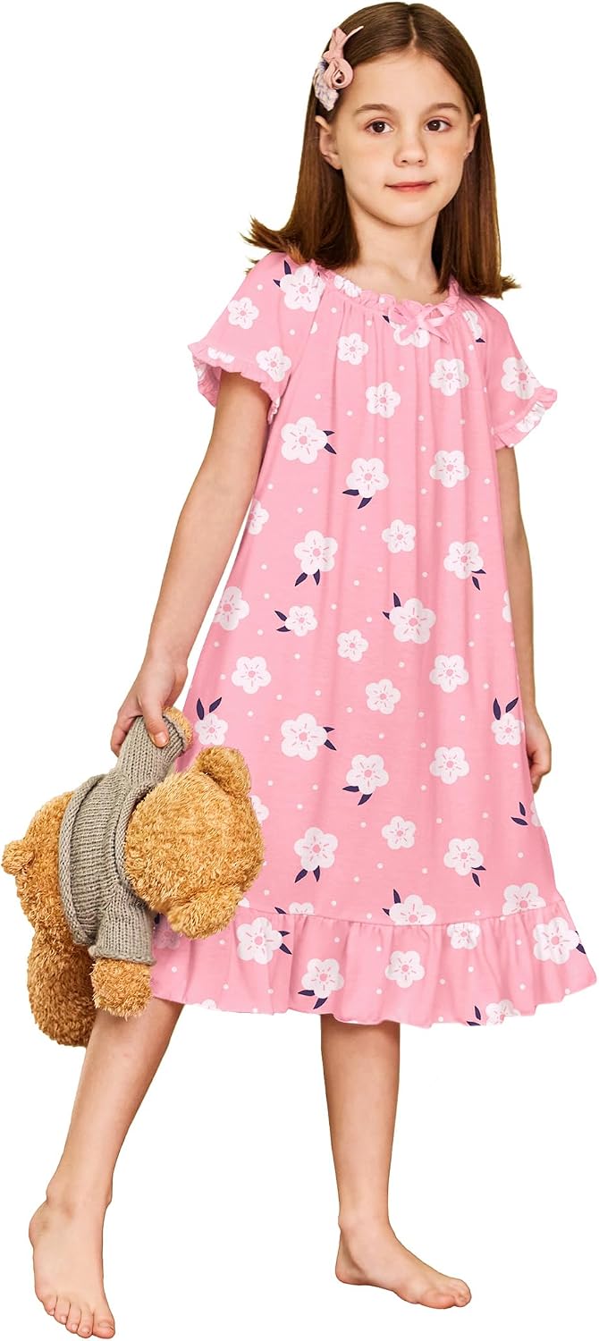 Detalle de Arshiner Girls' Short-Sleeve Princess Nightgown, 95% Polyester, 5% Spandex