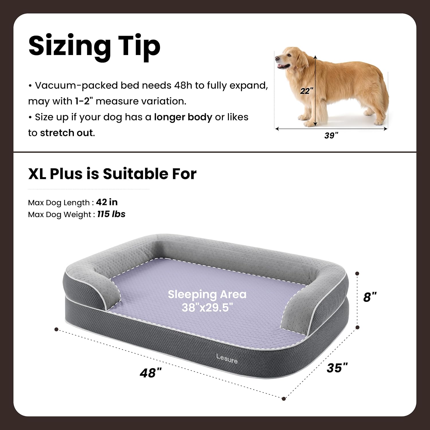 Detalle 1 de LE SURE RealOrtho™ XL Plus Dog Bed, 3-Layer Orthopedic Foam, 48-Inch, Black