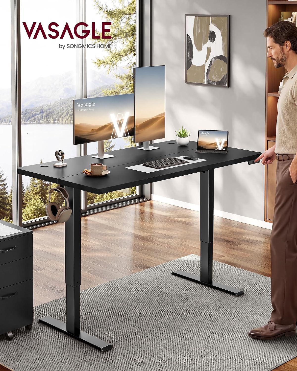Detalle de VASAGLE ULSD315BZ02SV1 Electric Standing Desk, 55 x 28 Inches, 4 Presets
