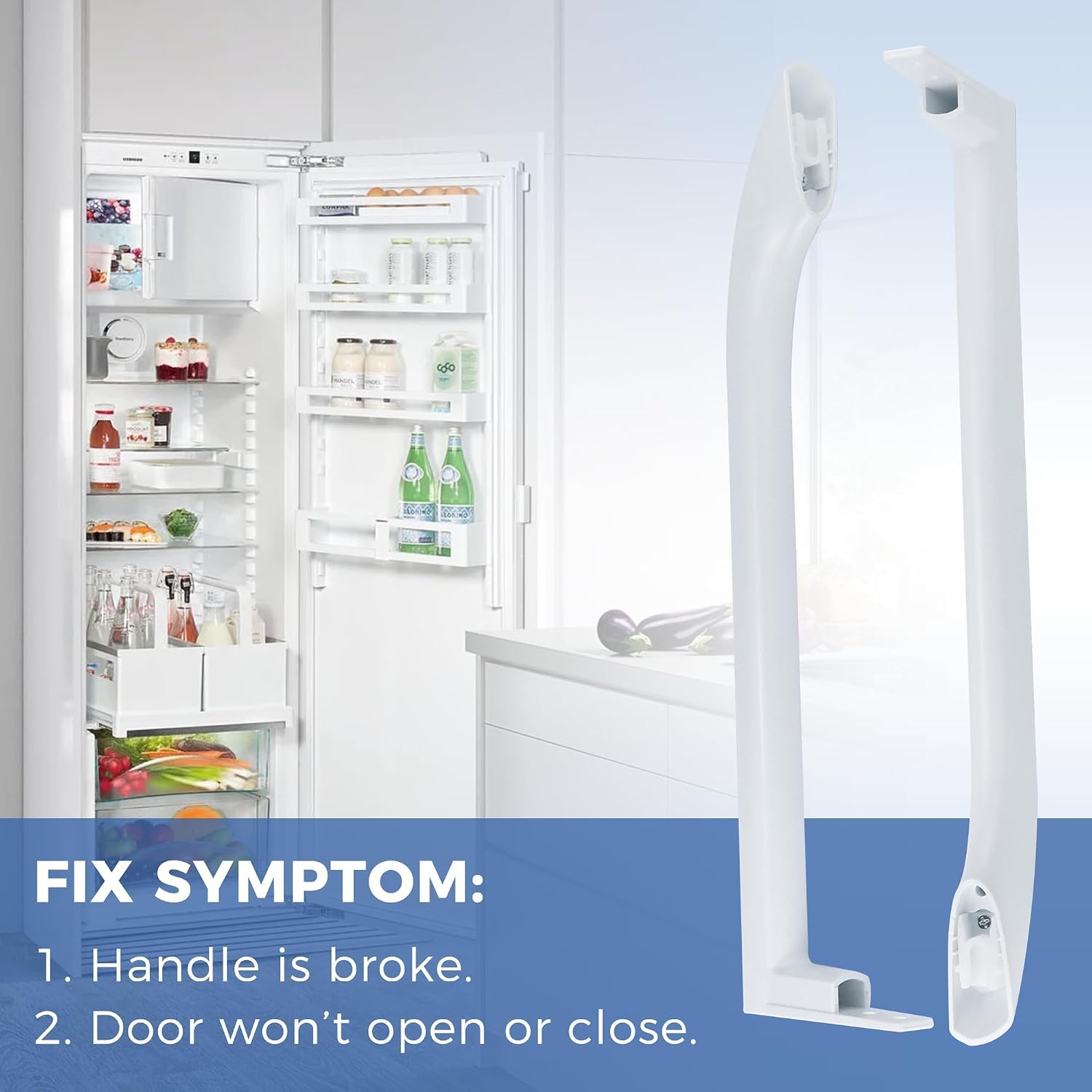 Detalle 2 de AMI PARTS 5304486359 Refrigerator Door Handles, White Glossy Plastic, 2-Pack