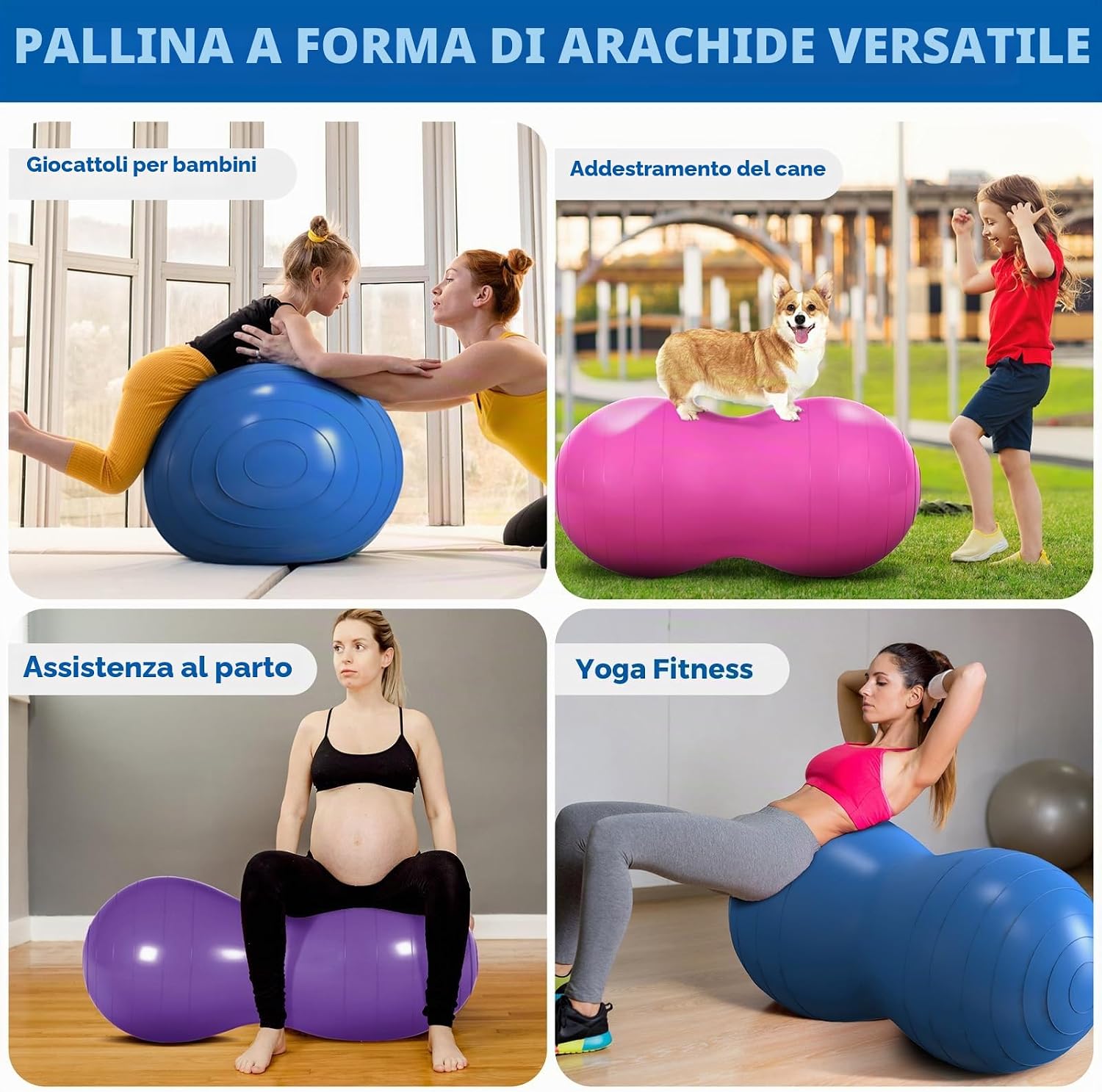 Detalle 2 de DASKING Peanut Ball 90x45 cm con pompa a mano: palla di arachidi per yoga, pilates, fisioterapia e gravidanza