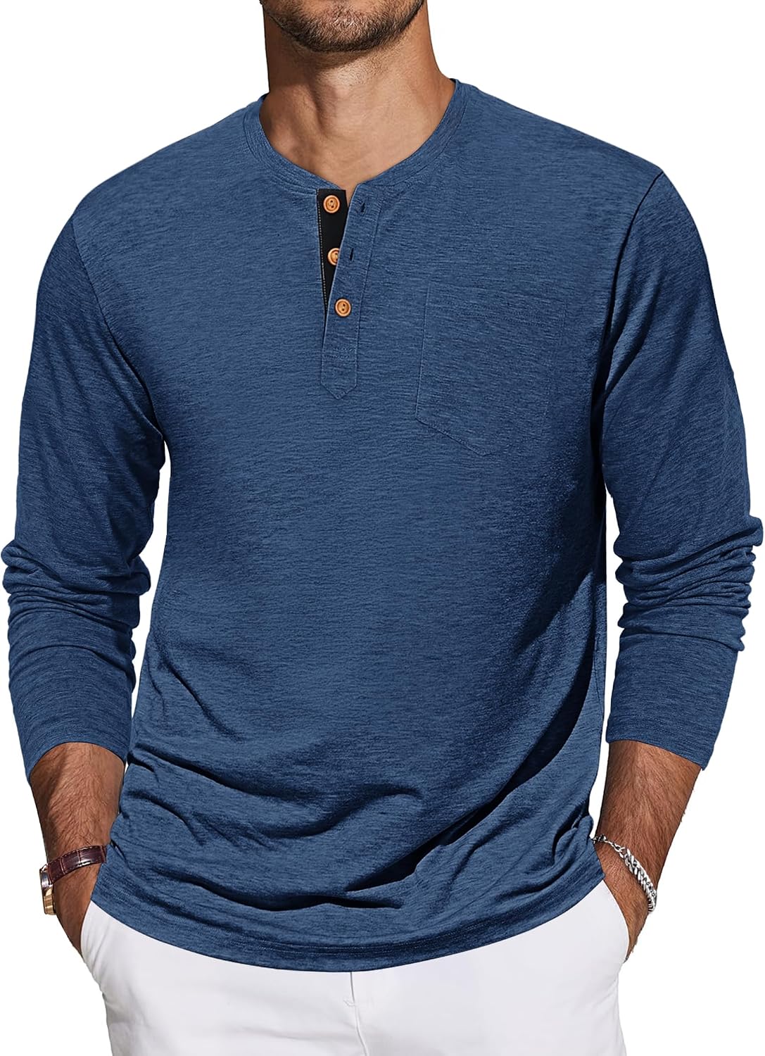 Detalle de TARAINYA Henley Langarmshirt mit 5% Elasthan