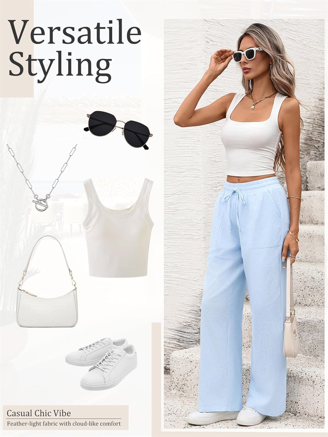 Thumbnail 3 de EDOTON Women's Linen Trousers: Wide-Leg Summer Maternity-Style Wide Leg Joggers with Lining and Pockets