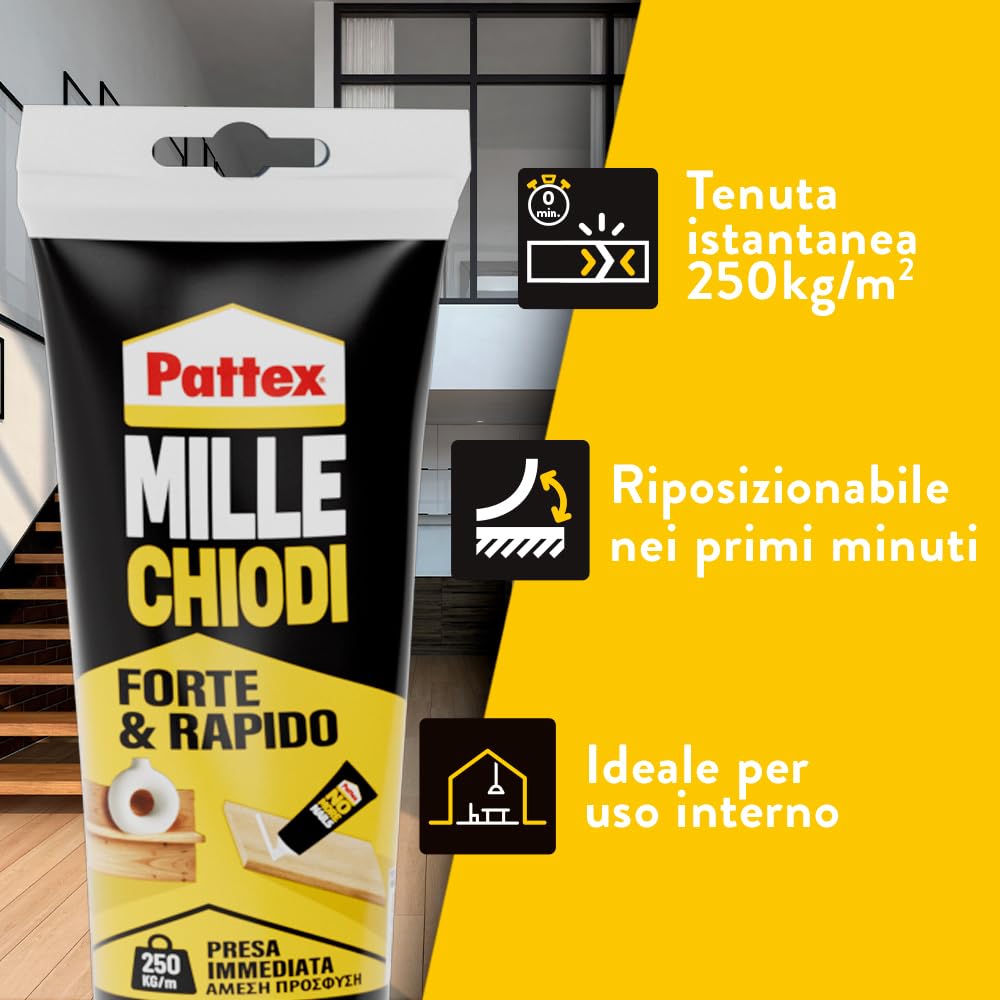 Detalle de Pattex Millechiodi Forte & Rapido – Collante di montaggio extra forte, 1x250 g