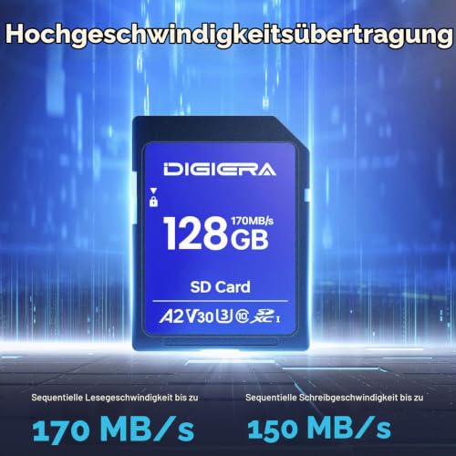 Thumbnail 1 de 128 GB DIGIERA LS100 SDXC UHS-I Speicherkarte (U3, V30, C10) für 4K-UHD, DSLR, Camcorder und Navi