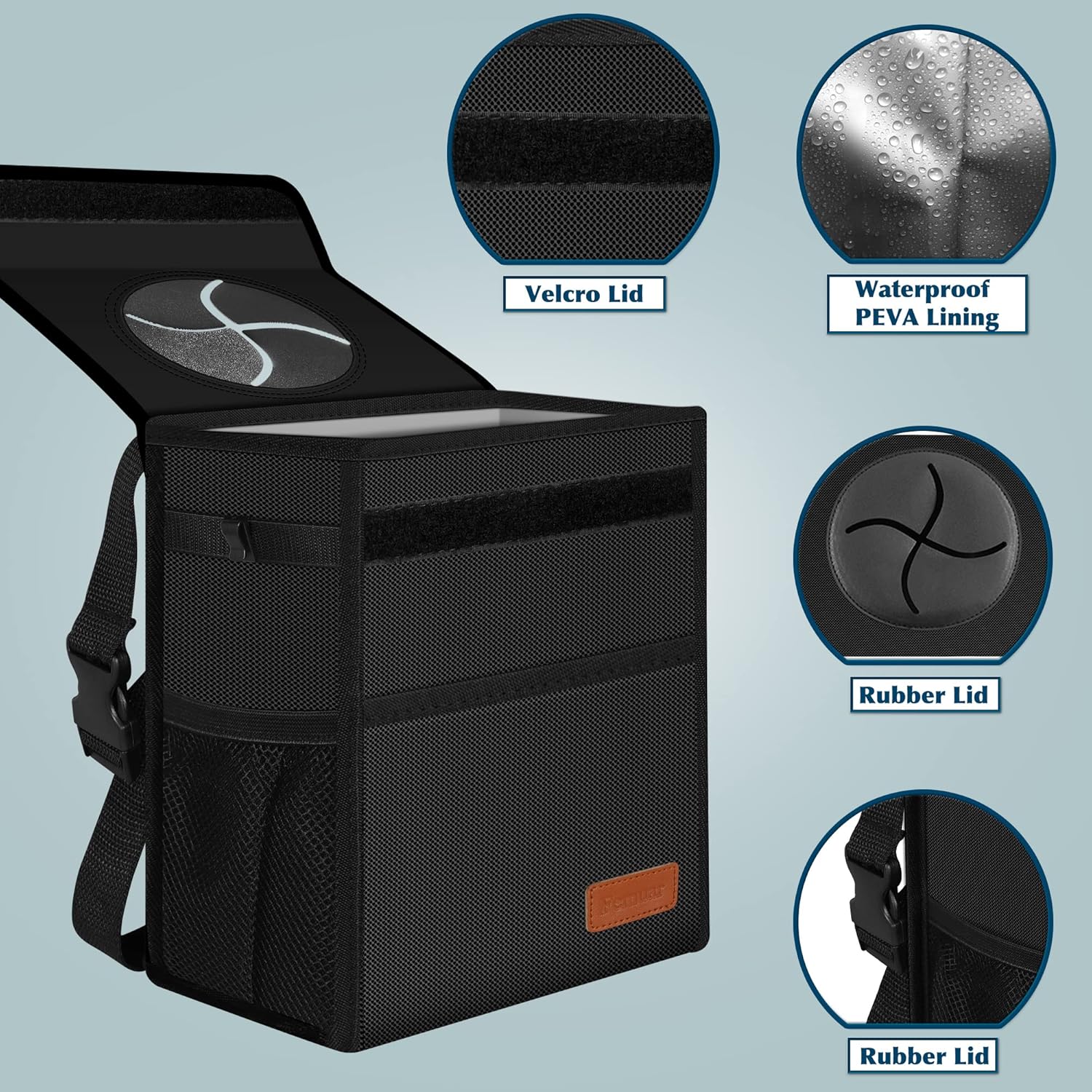 Thumbnail 4 de Femuar Leak Proof Car Trash Can with Lid — Waterproof, Collapsible Car Garbage Bin for SUVs (Black)