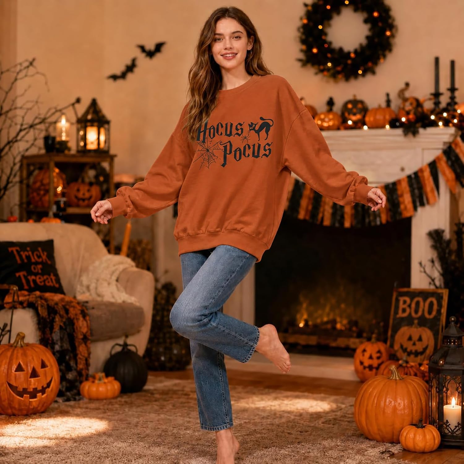 Detalle de SUPEYA Halloween Ghost Sweatshirt for Women, Long-Sleeve Pullover