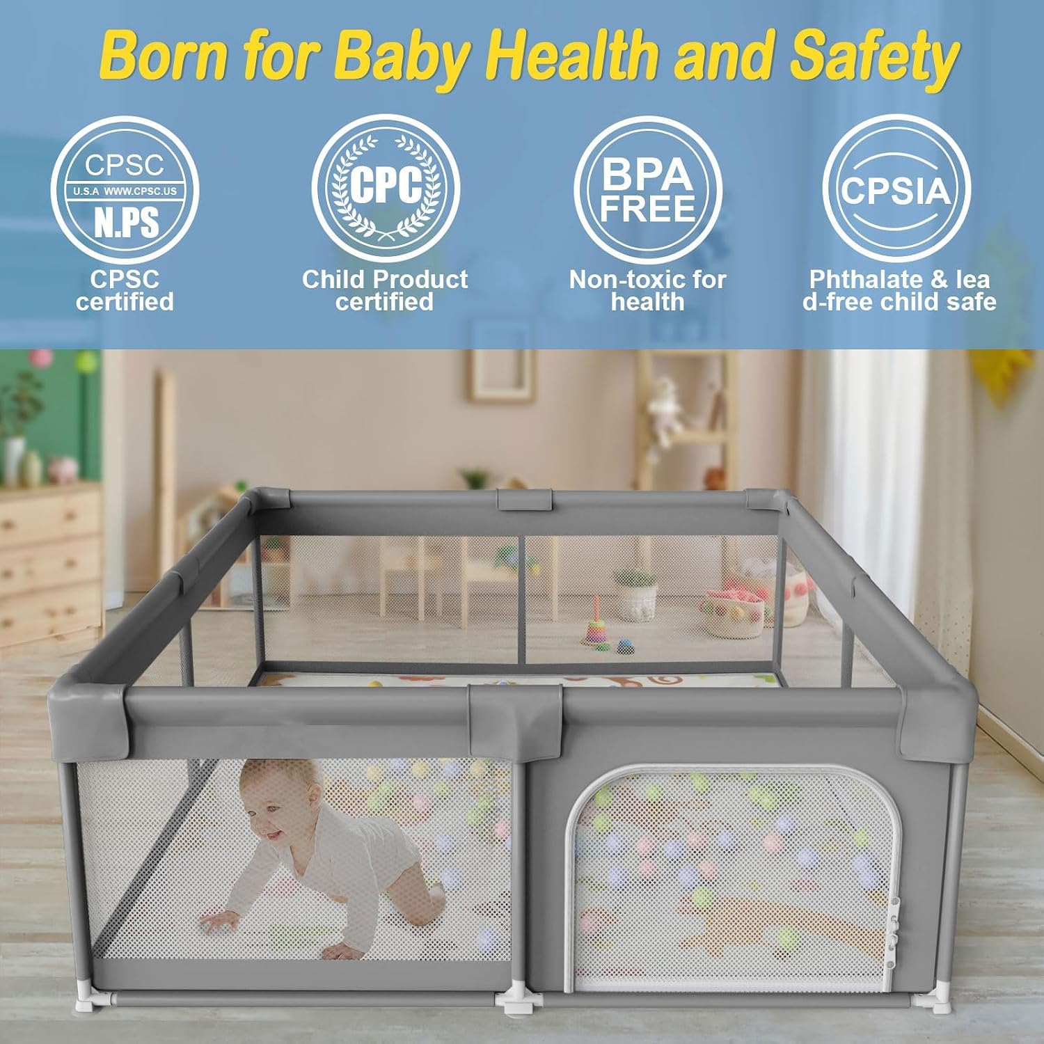 Thumbnail 4 de Palopalo 51 x 51 in Baby Playpen with Mat, Breathable Mesh and Padded Rails