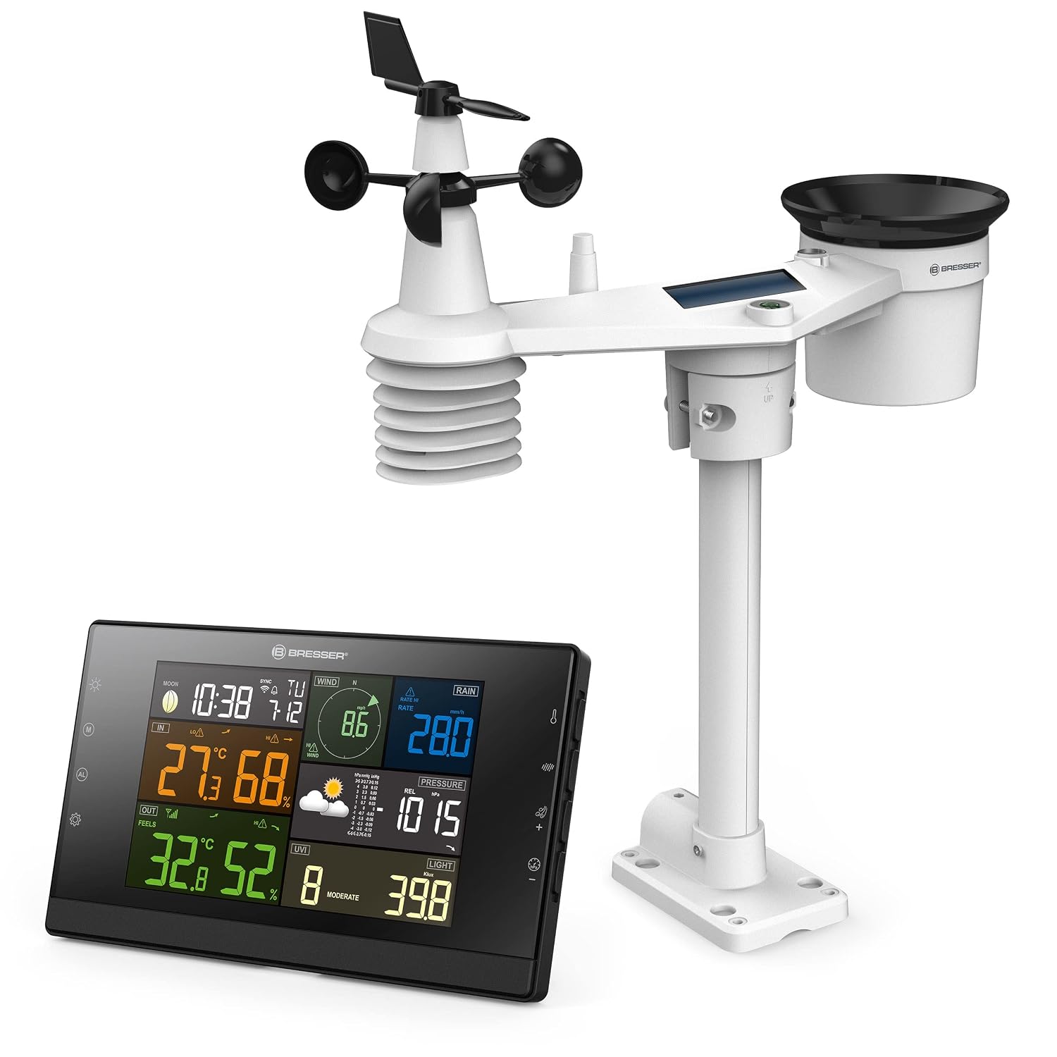 Detalle de Bresser Wetterstation Funk mit Außensensor – WLAN-Wettercenter Profi-WSC mit 7‑in‑1-Sensor