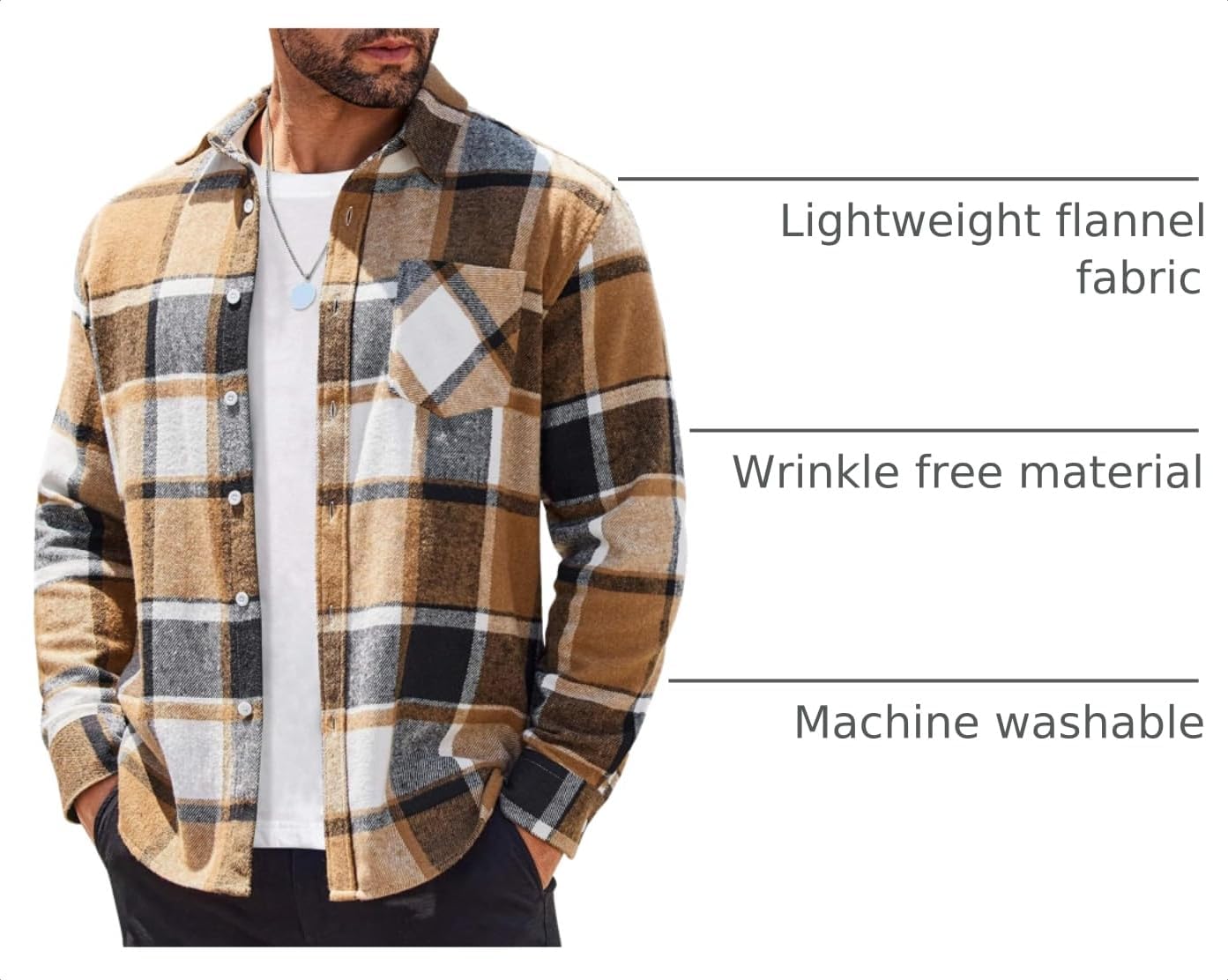 Thumbnail 3 de COOFANDY Mens Flannel Long Sleeve Plaid Shirt 👔
