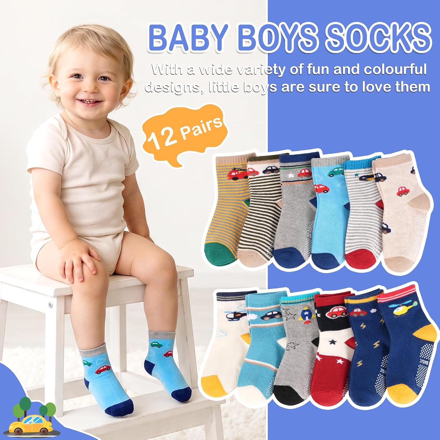 Thumbnail 4 de HYCLES Baby Grip Socks 12 Pairs – Non-Slip Anti-Skid Socks for 0–7 Years