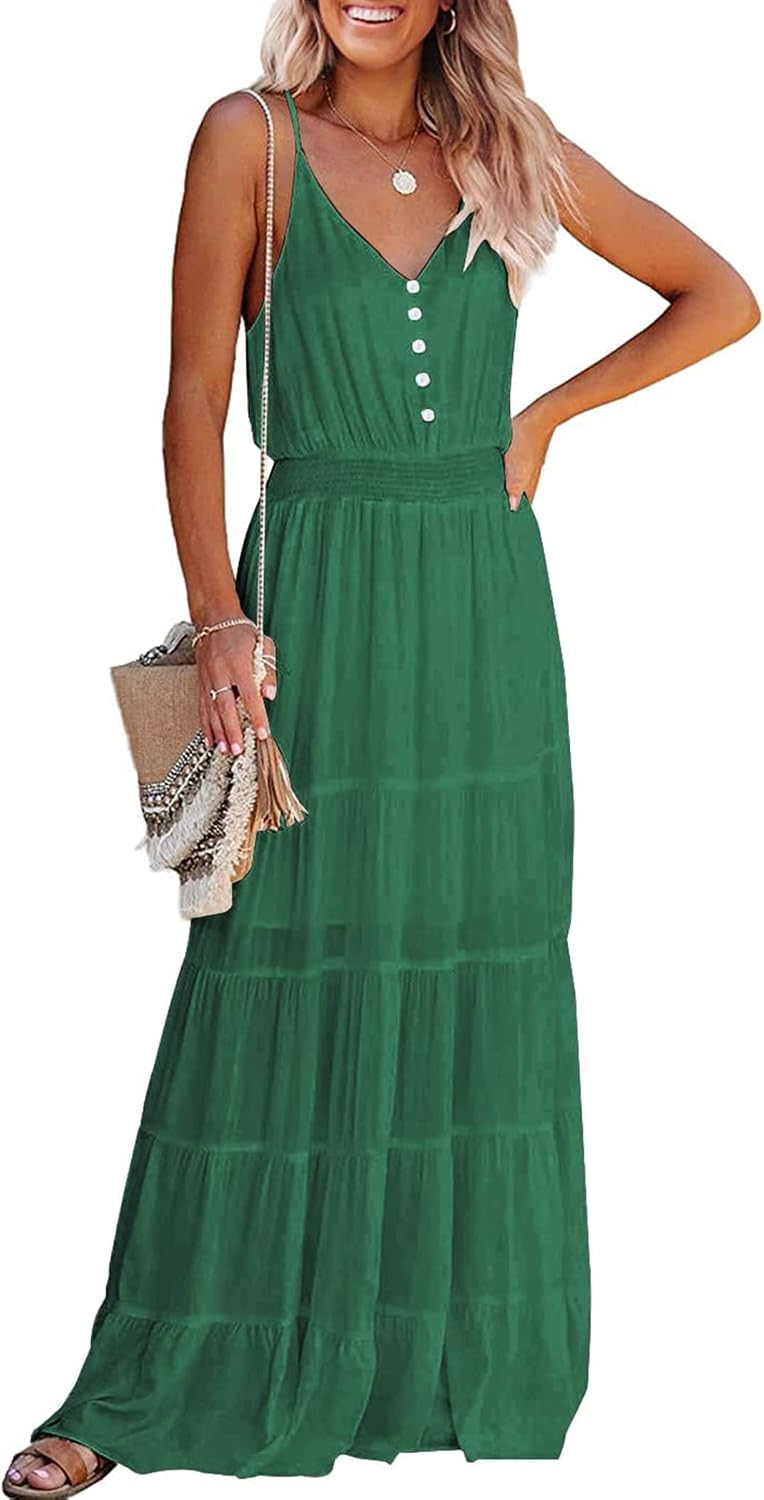 Thumbnail 6 de PRETTYGARDEN Women's 2026 Summer Maxi Dress: Spaghetti Strap Sleeveless High Waist Boho Beach Favorite
