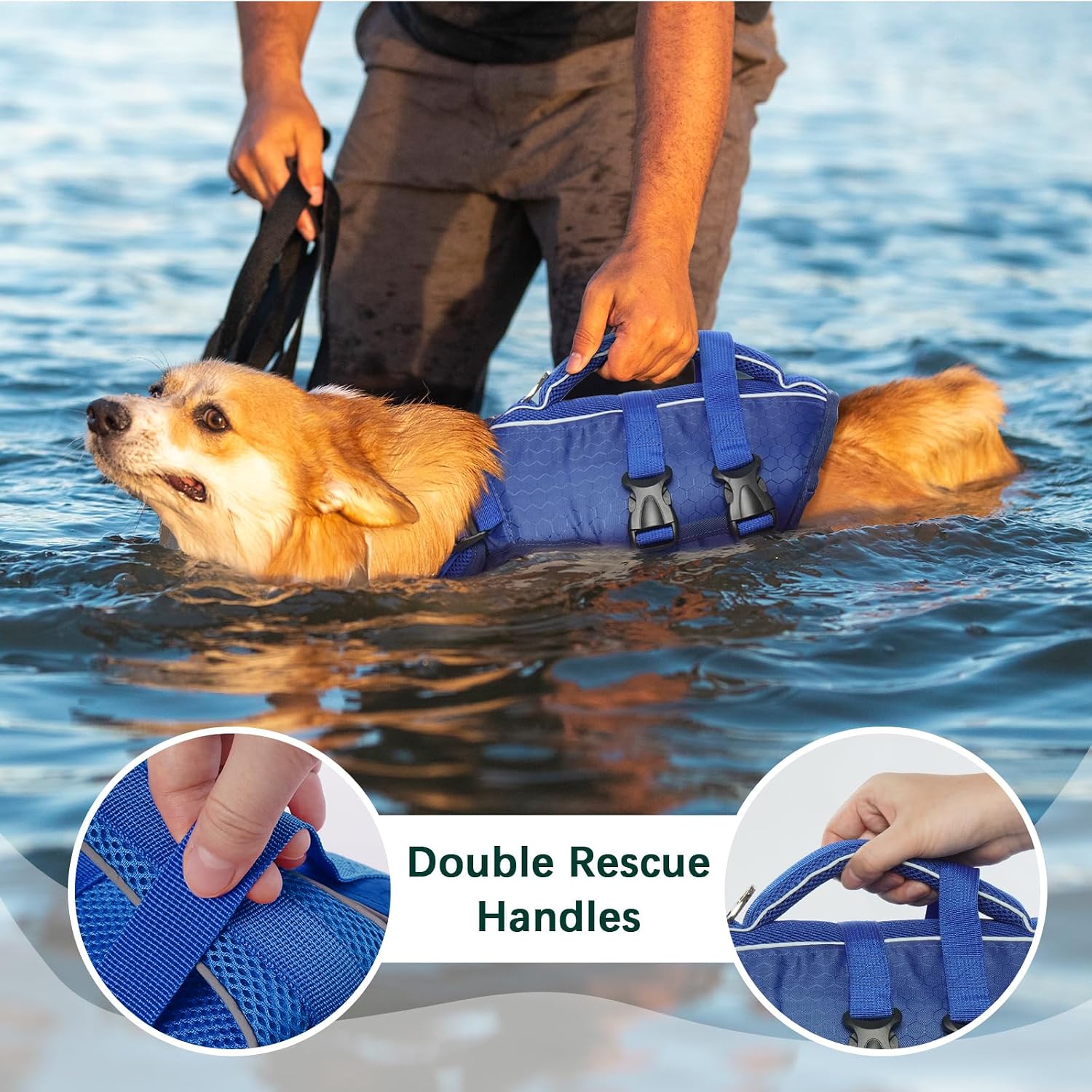 Detalle de Kuoser Dog Life Jacket High Flotation with Reflective Safety and Rescue Handle