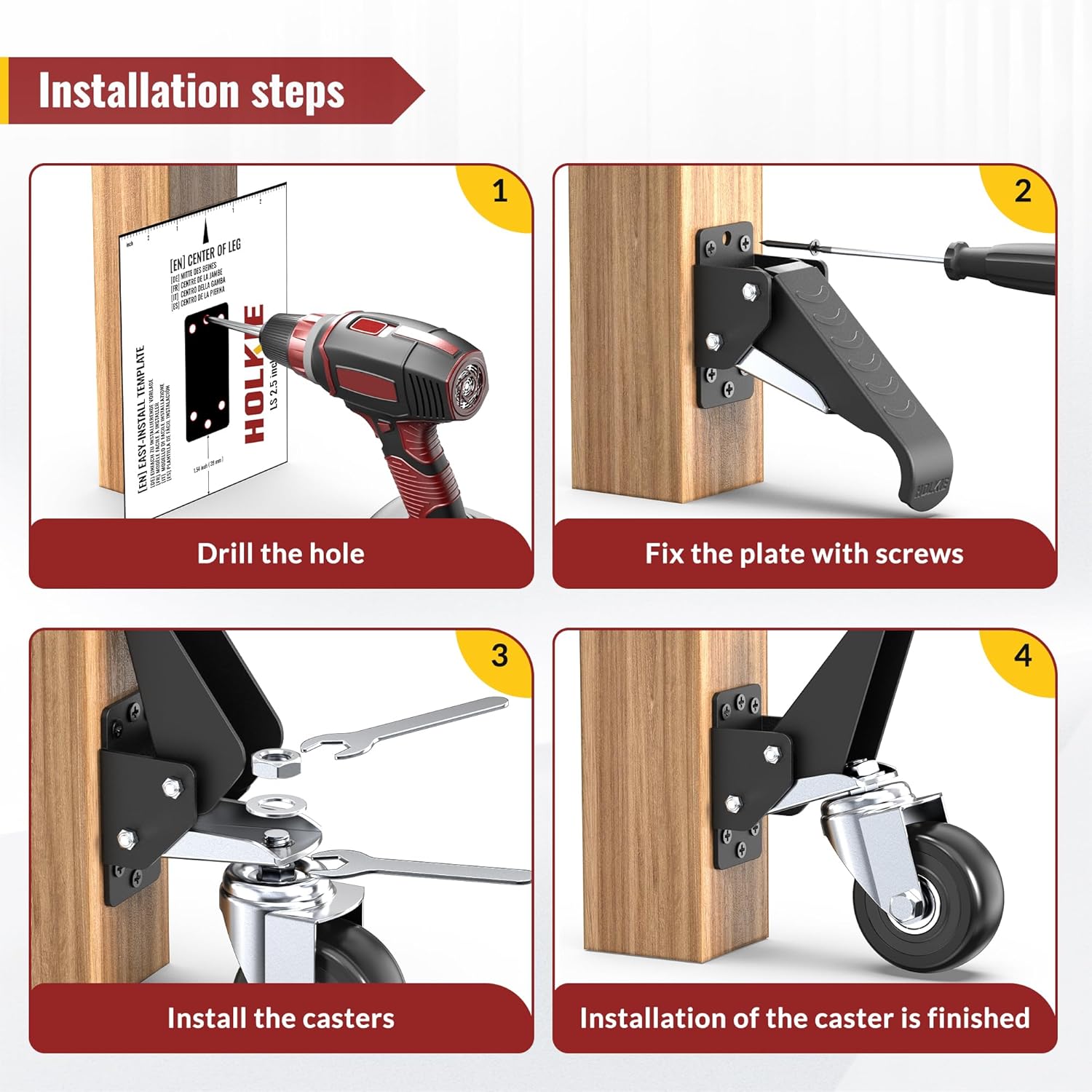 Detalle de HOLKIE Retractable Heavy Duty Castors with lifting and lowering function (max 315 kg, 4 castors)