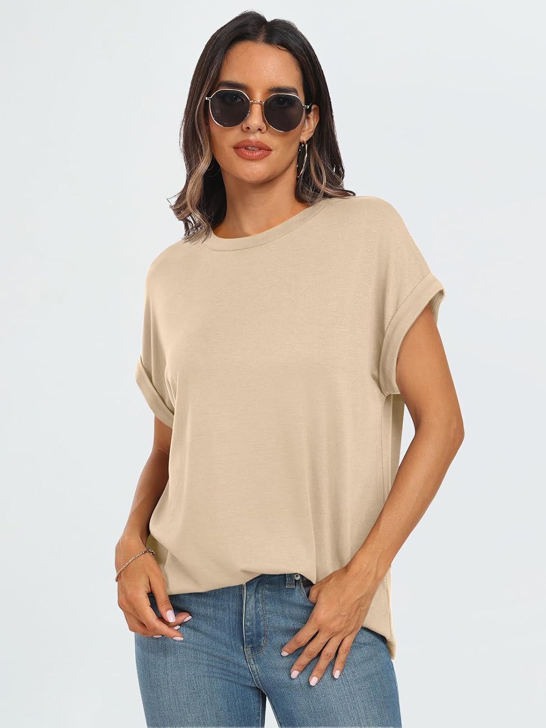 Detalle 2 de Cuptacc Tshirt Damen Oversize Kurzarm Sommer