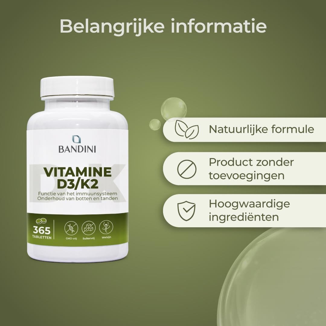 Thumbnail 5 de BANDINI Vitamine D3 K2, 365 tabletten met vitamine D en K