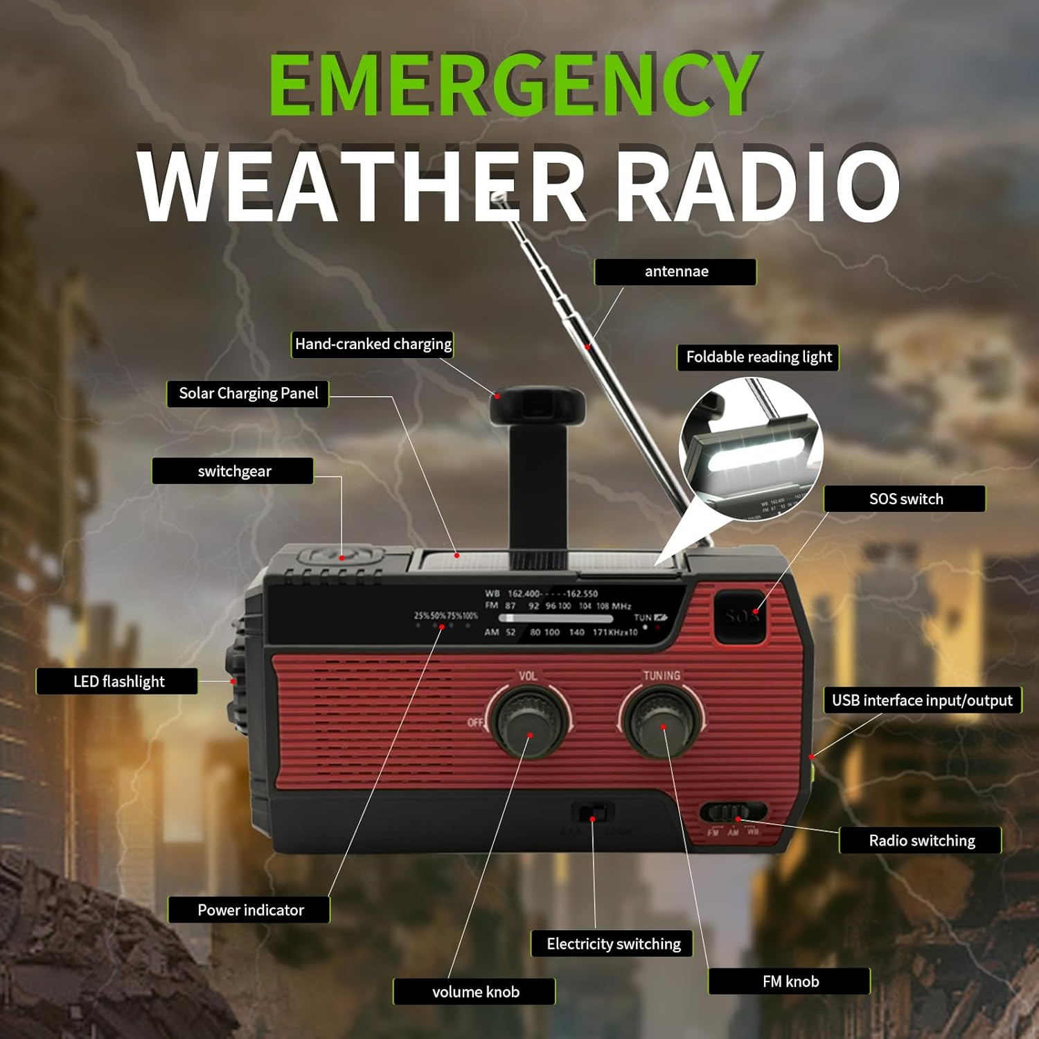 Detalle 2 de SOLARBABY Wind Up Solar Emergency Radio 4000 mAh 🔊