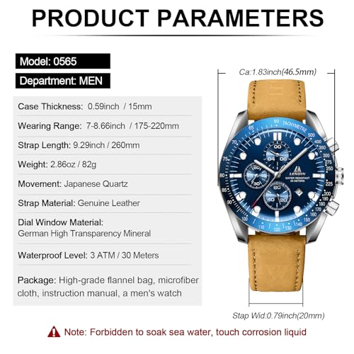 Thumbnail 6 de LN LENQIN Montre Homme - Montres analogiques à Quartz étanches, bracelet cuir