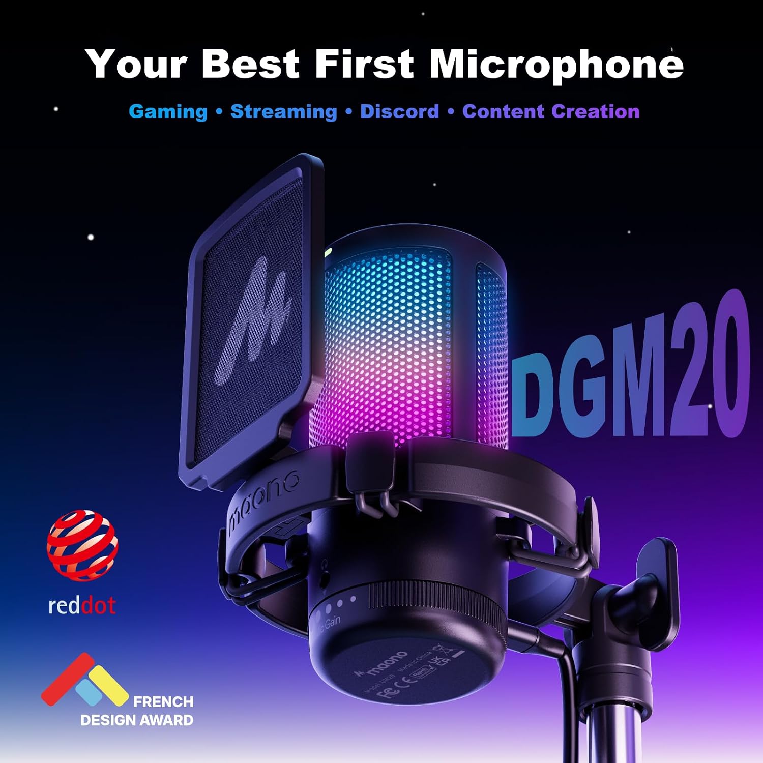 Detalle 2 de MAONO Microfono Gaming USB con cancelación de ruido, RGB y soporte robusto para streaming y podcast