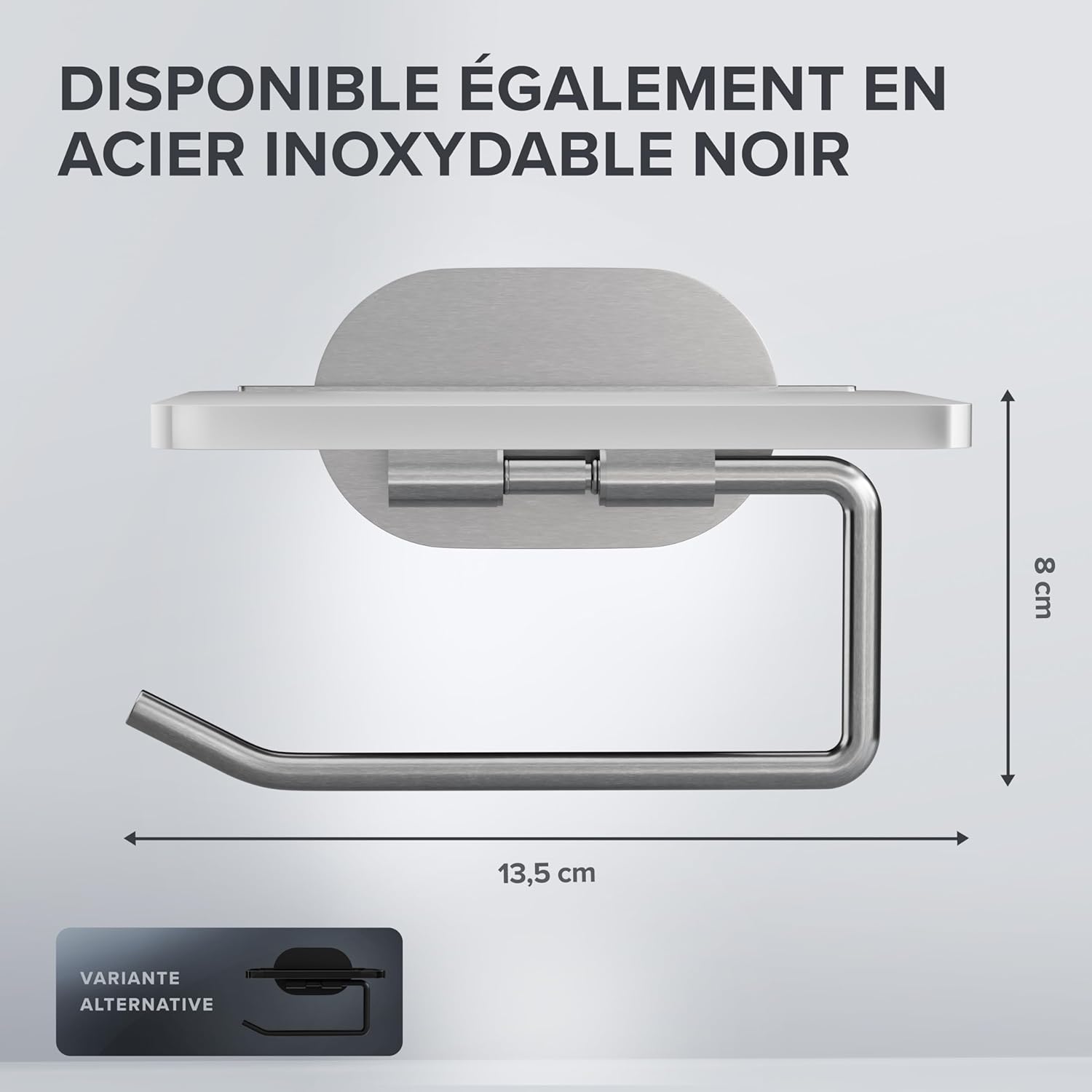 Thumbnail 2 de Ovimar Helnaes Porte-rouleau de Papier Toilette avec Étagère en Verre Argenté 3M – Autocollant à Coller