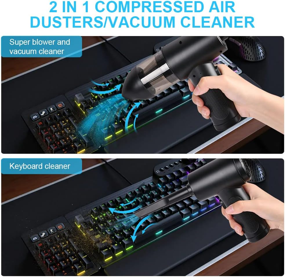 Thumbnail 1 de URAQT Aspirapolvere per computer 2 in 1 con aria compressa elettrica USB ricaricabile (mini, fino a 91.000 RPM)