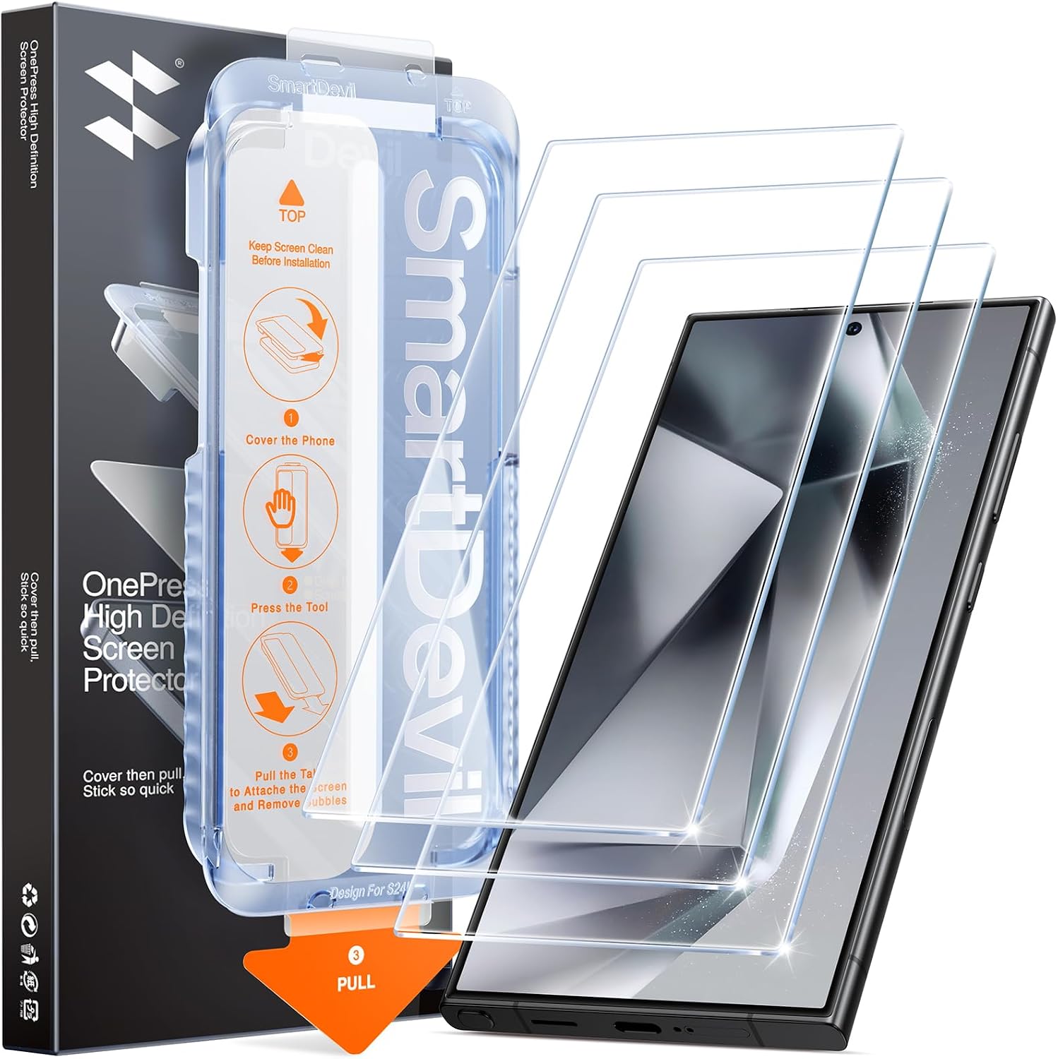 Detalle de SMARTDEVIL Screen Protector for Samsung Galaxy S24 Ultra, 3-Pack 9H Tempered Glass