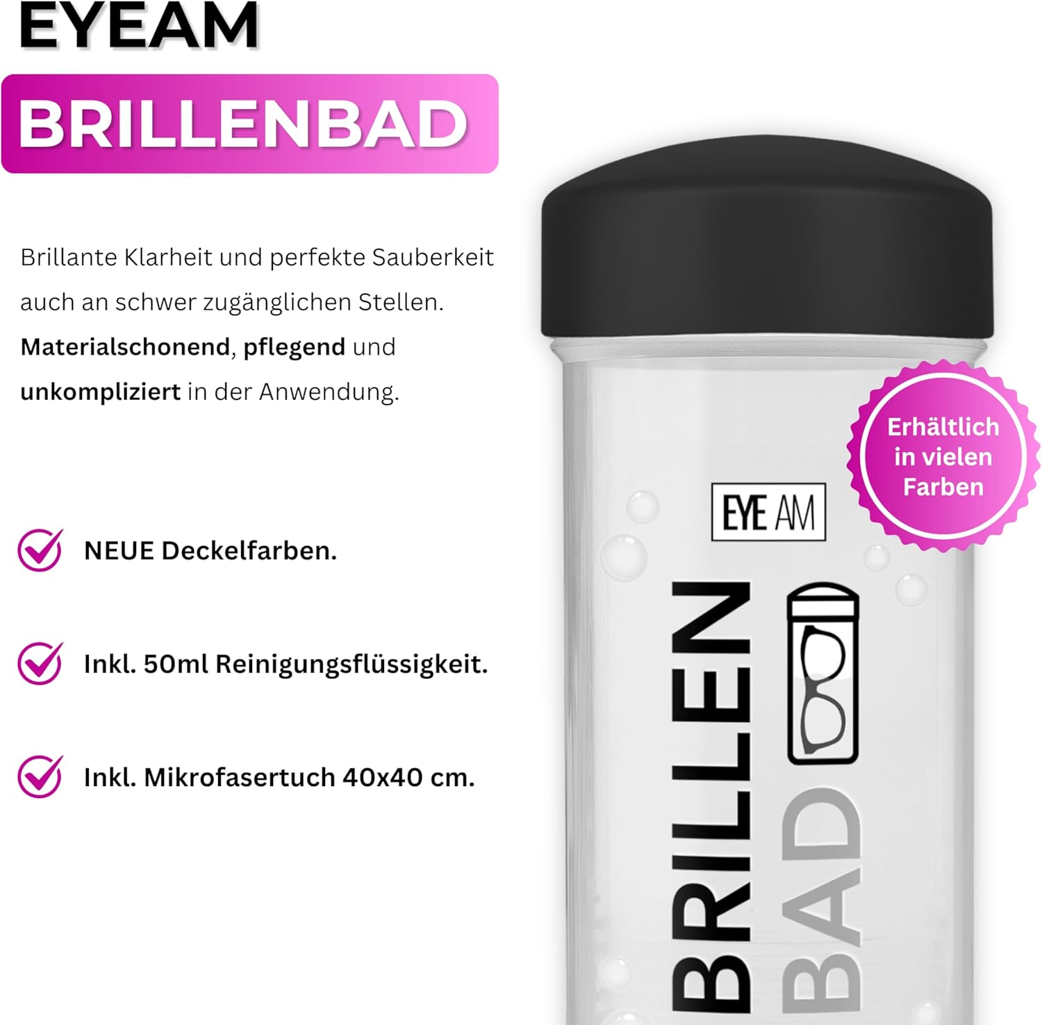 Thumbnail 1 de EyeAm Brillenbad Schwarz – Set mit 50 ml Spezialreiniger und Mikrofasertuch (40 × 40 cm)