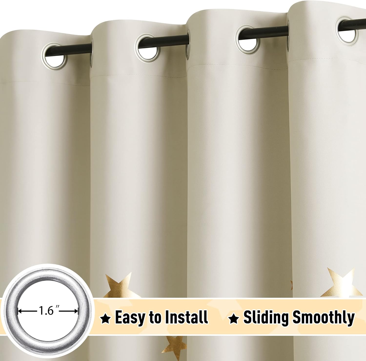 Thumbnail 4 de Treatmentex Beige Gold Star Blackout Curtains (72 inch drop) – 2 Eyelet Panels