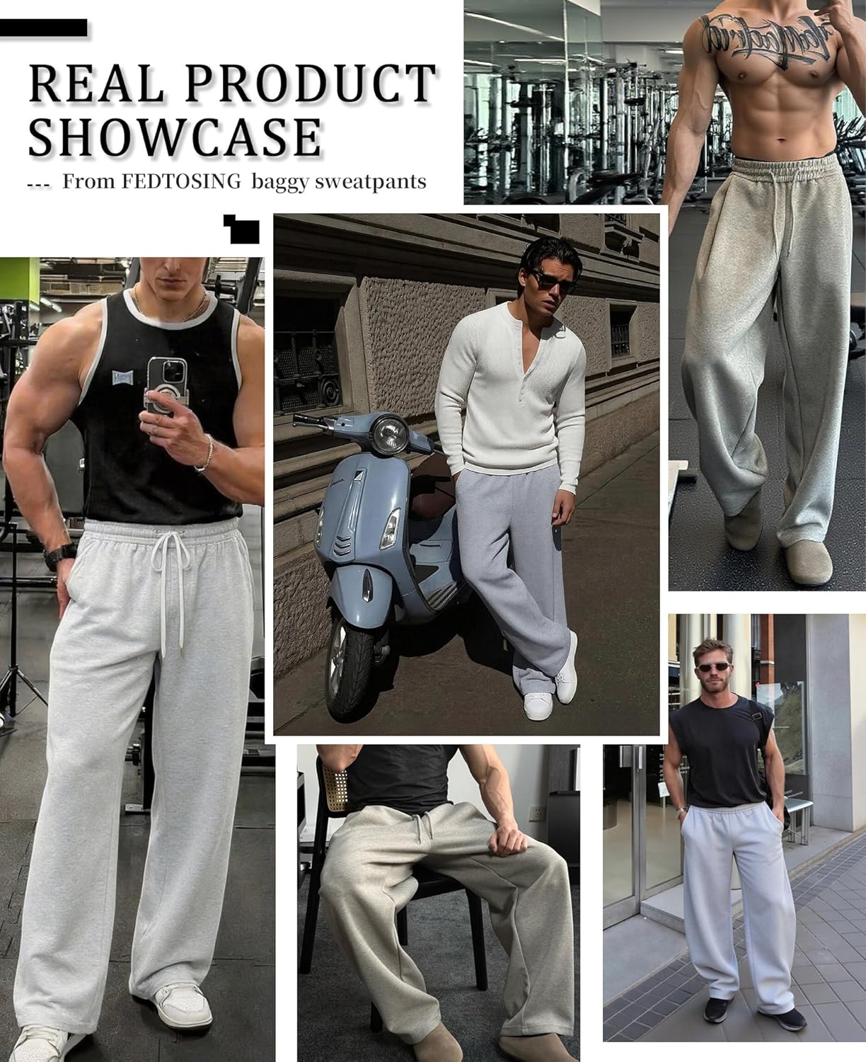 Detalle de FEDTOSING Mens Baggy Joggers Open Hem Premium Wide Leg Sweatpants