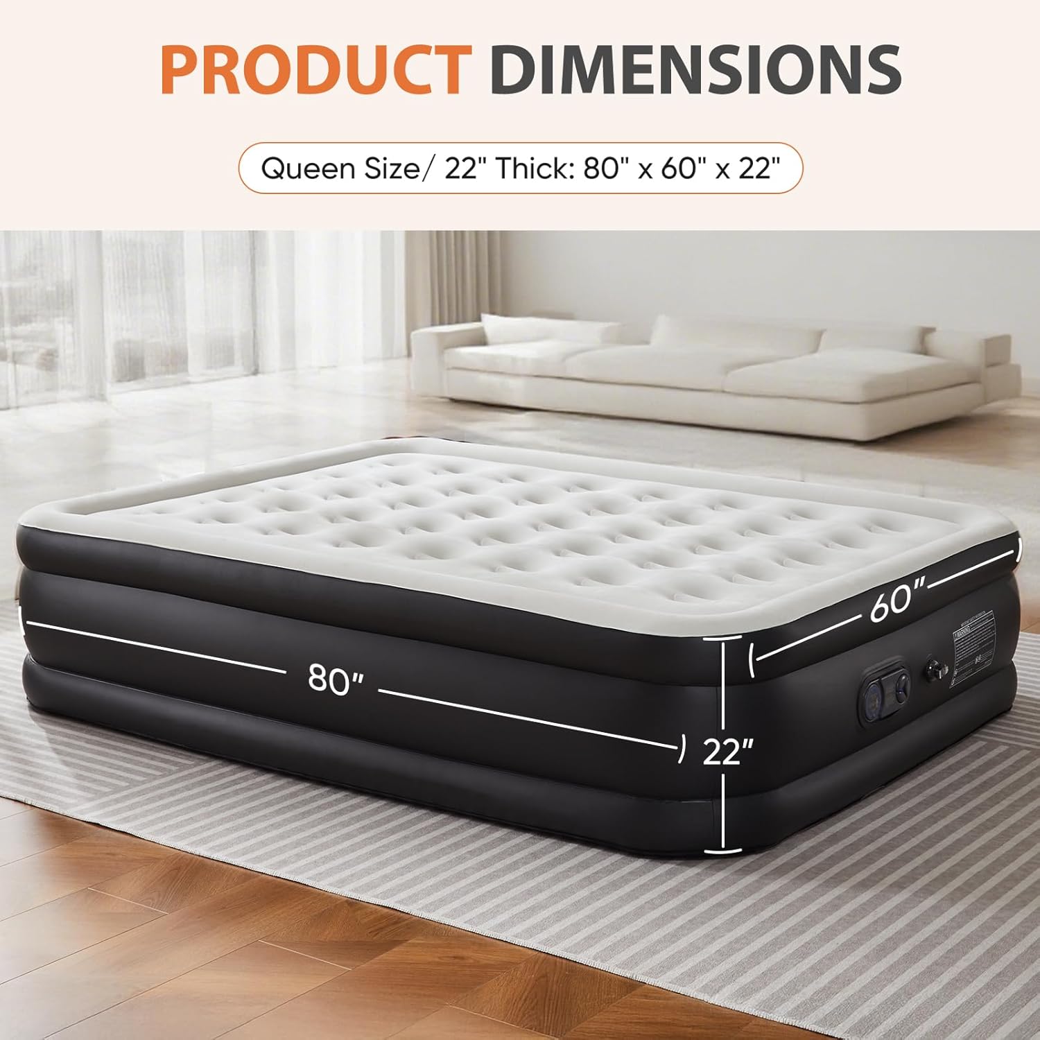 Detalle 2 de Sweetcrispy QDC-22-Q Queen Air Mattress, 22-inch profile, built-in pump