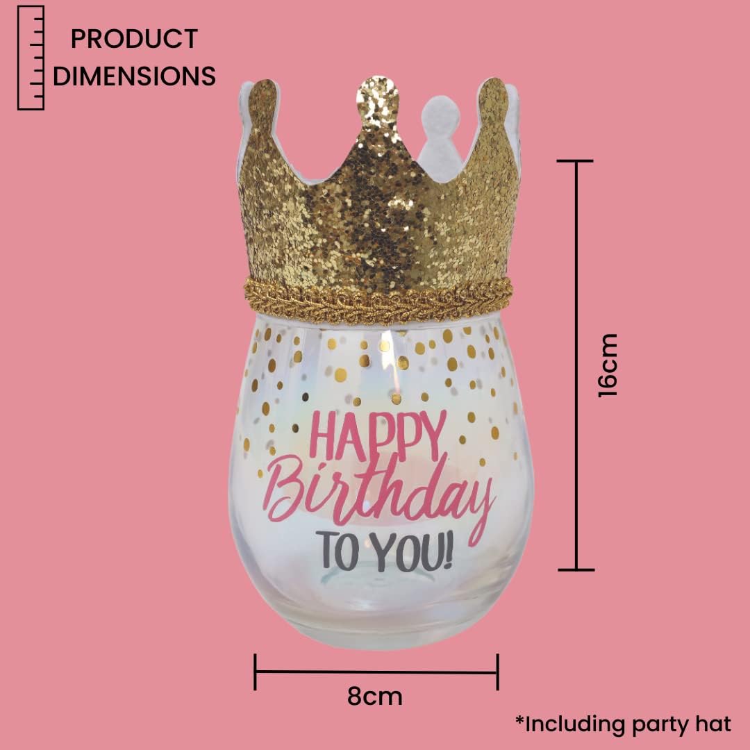 Thumbnail 1 de Splosh Celebration Glass stemless personalised drinking cup (16oz) with wearable party hat