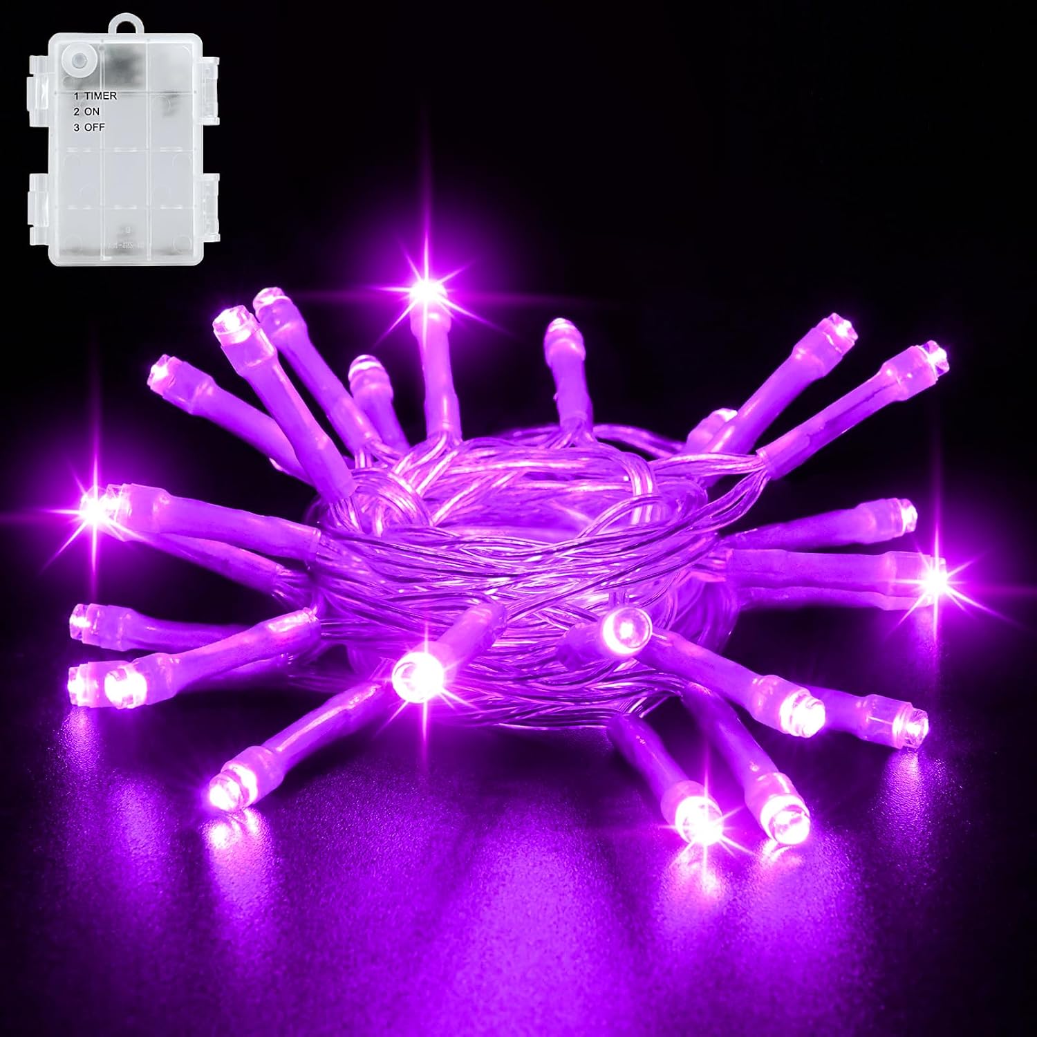 Detalle de Gcstnn Battery Fairy Lights, 3M 30 LED – Purple, IP65, Battery Operated with Timer