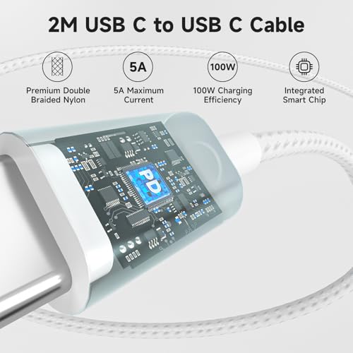 Detalle de Chargeur USB-C 65W Kndaa avec GaN II, PD3.0 et PPS — câble USB-C 2 m – Blanc