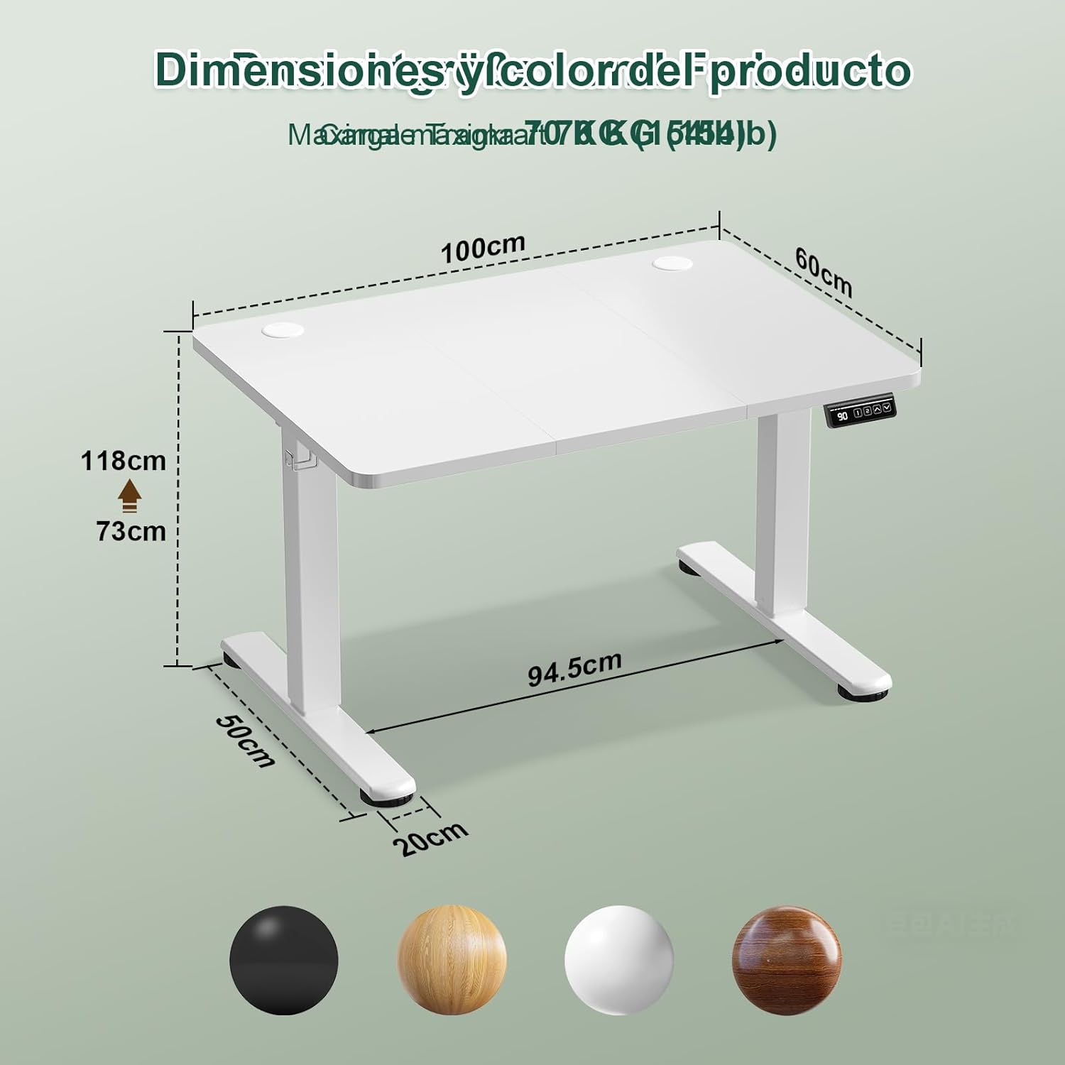 Detalle de JUMMICO Höhenverstellbarer Schreibtisch 100 × 60 cm – Elektrisch, mit Memory-Funktion, Weiß
