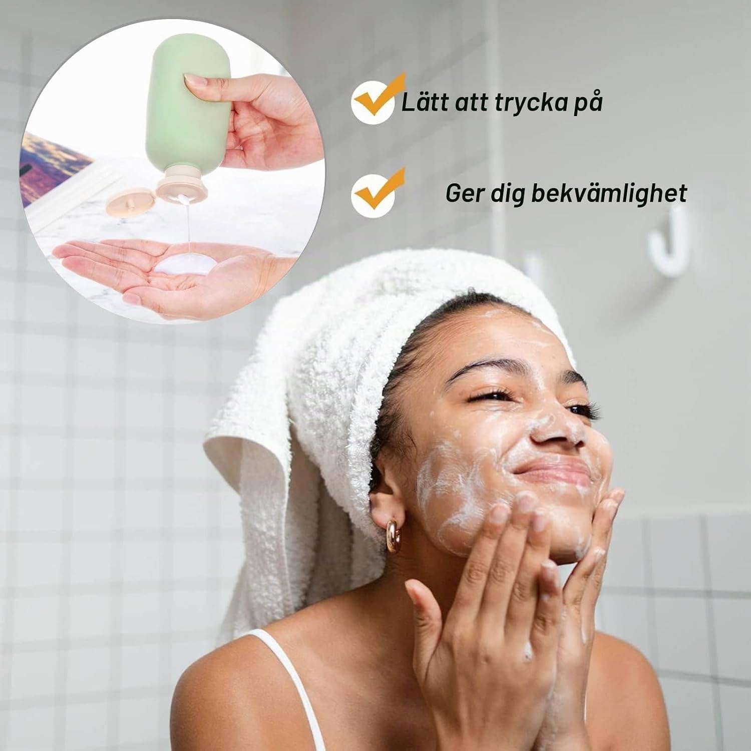 Thumbnail 3 de OMBRISA reseflaskor för toalettartiklar, 2 × 200 ml med pump och vipplock