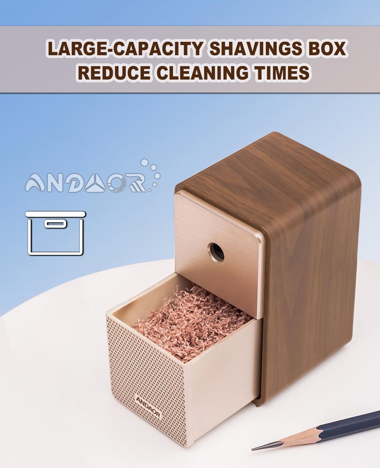 Thumbnail 3 de Manual Pencil Sharpener Desk Pencil Sharpener with Container – 5-Grade Thickness Adjustment and Auto-Stop