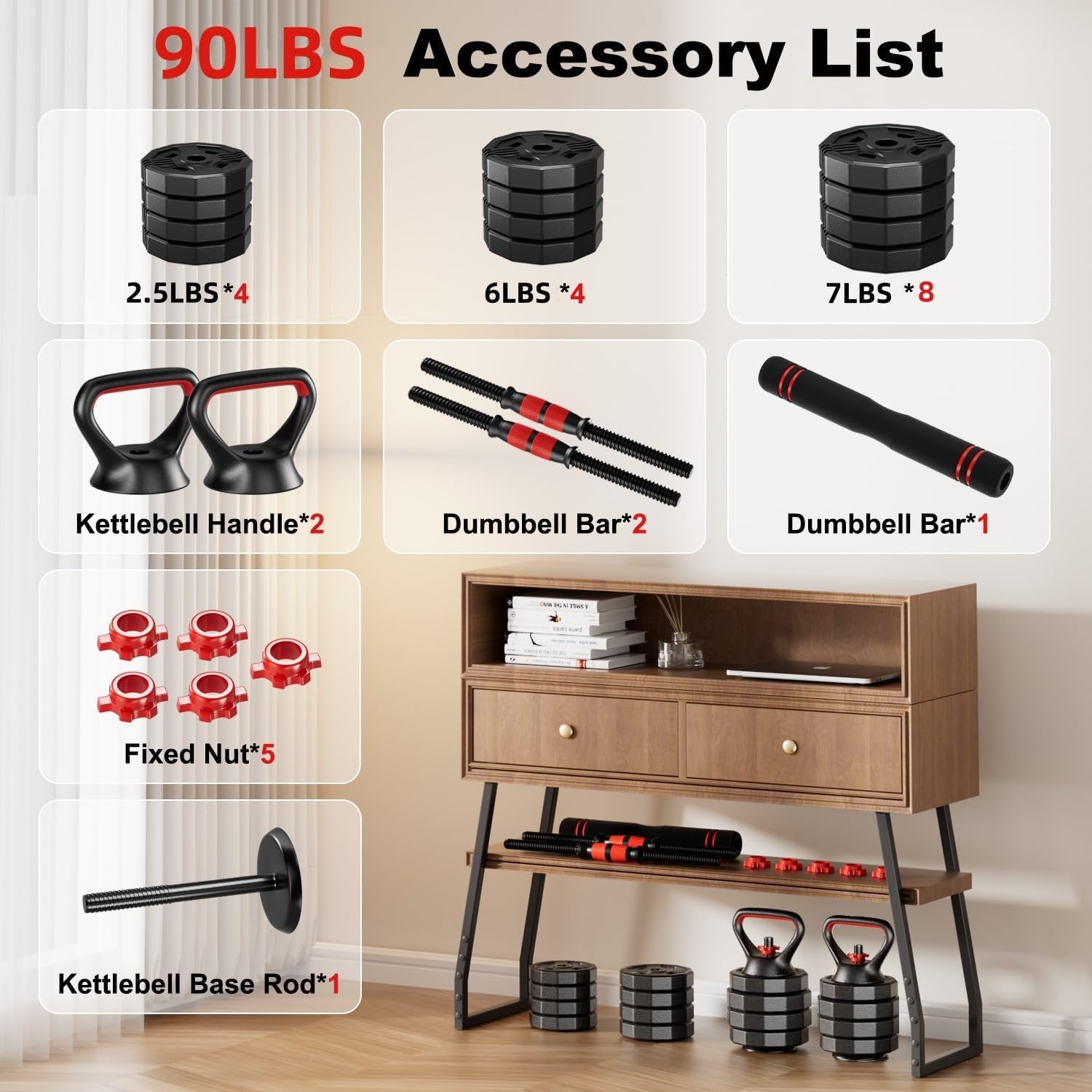 Detalle de UNNMIIY Adjustable Dumbbell Set, 5-in-1 with Non-Roll Plates