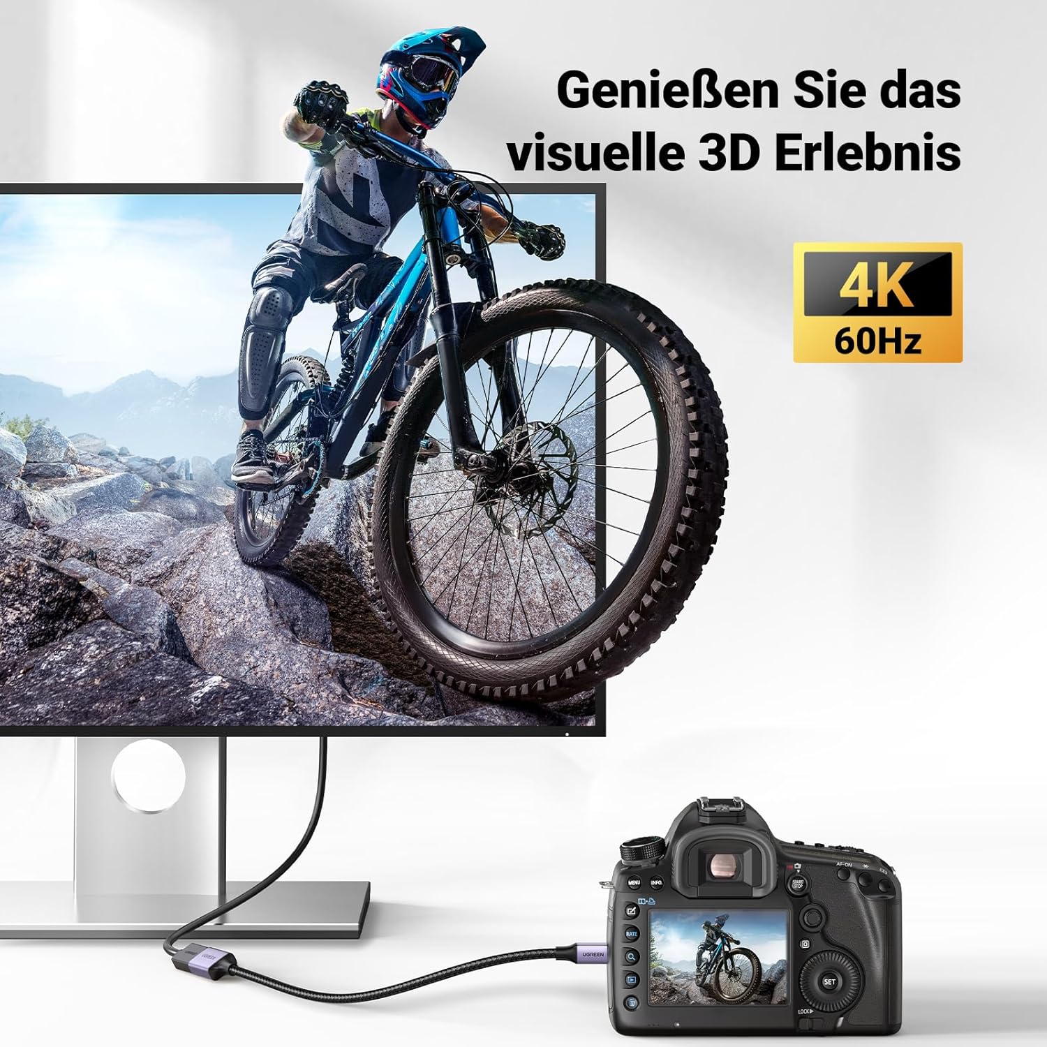 Detalle 2 de UGREEN 4K Micro‑HDMI auf HDMI Adapter (4K@60 Hz, HDR/3D, eARC/ARC, VRR) 25 cm – für Raspberry Pi 5/4, ODROID & mehr