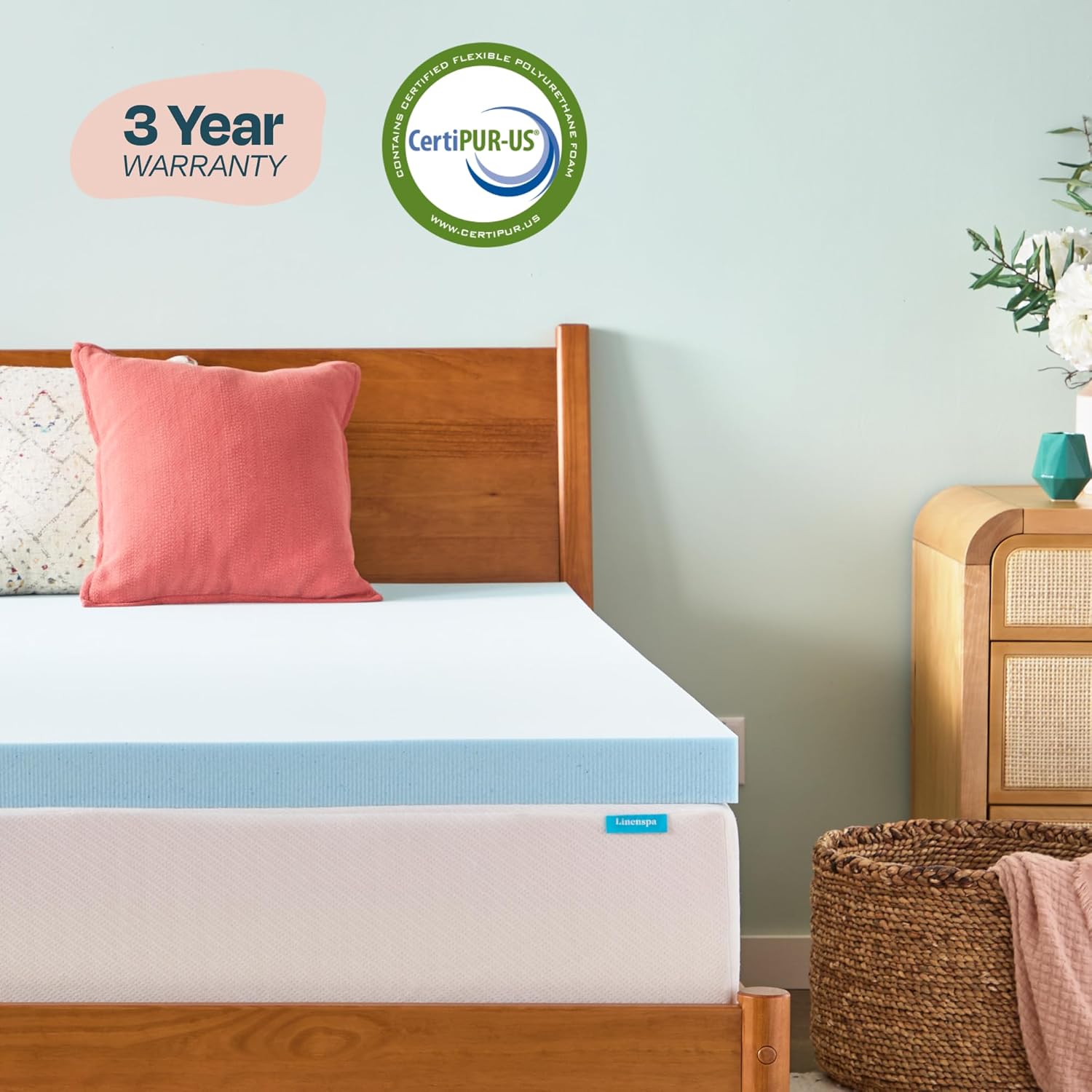 Detalle de Linenspa Memory Foam Mattress Topper, Twin XL (3 Inch) – Gel-Infused Plush Comfort with Cooling