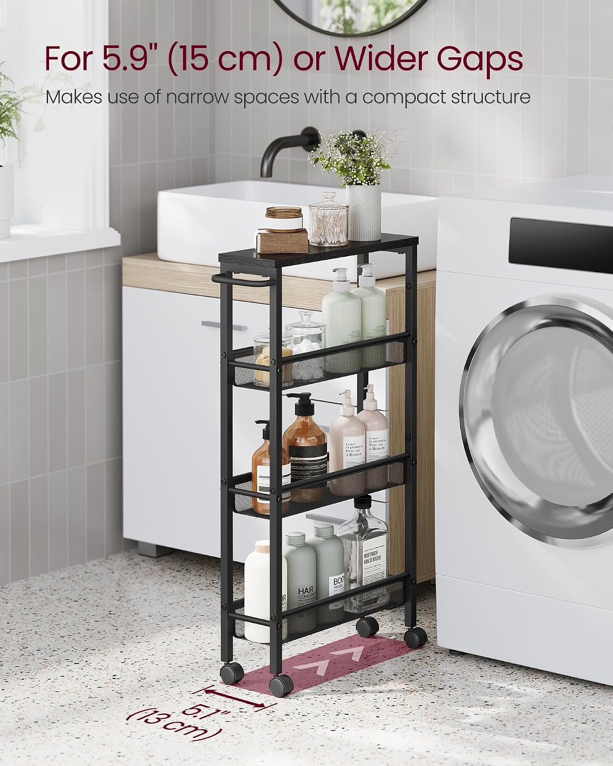 Detalle de VASAGLE Slim Rolling Storage Cart 4-Tier