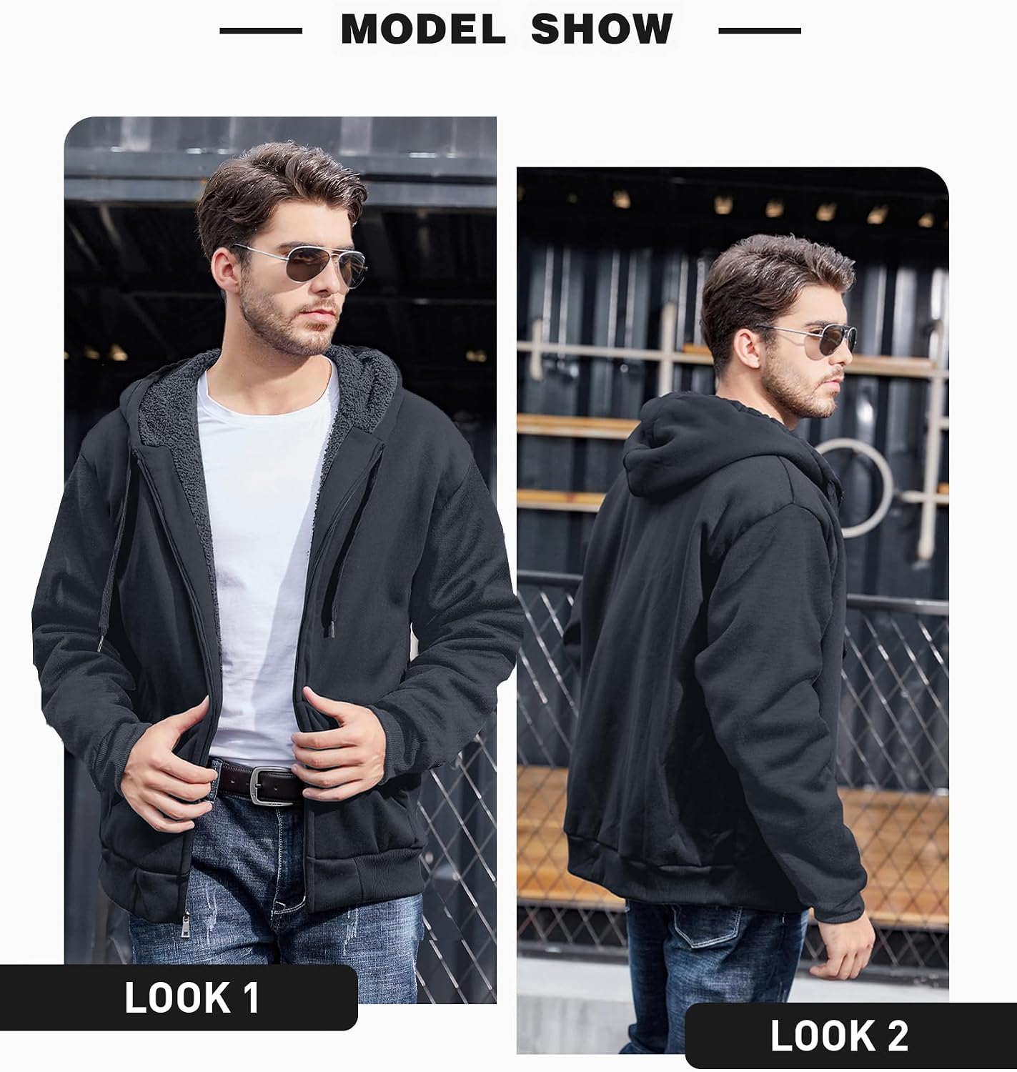 Thumbnail 1 de ZITY Men's Heavyweight Sherpa-Lined Zip-Up Fleece Hoodie with Adjustable Hood