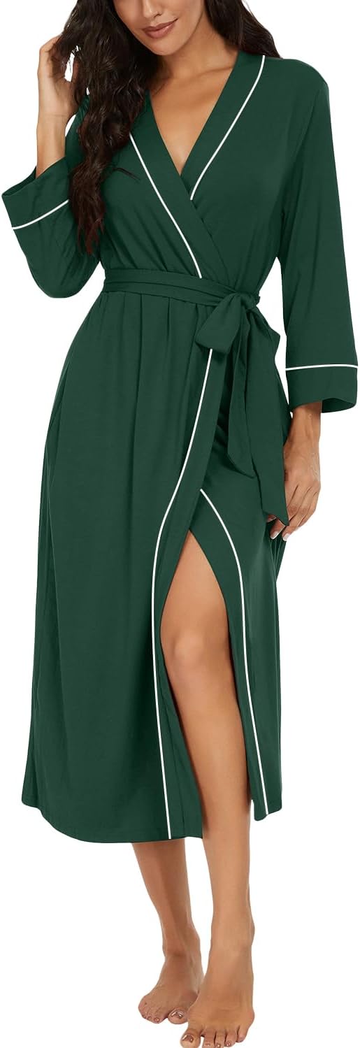 Detalle de PrinStory Damen-Bademantel im leichten Kimono-Stil mit 3/4-Ärmeln (Viskose/Elasthan)
