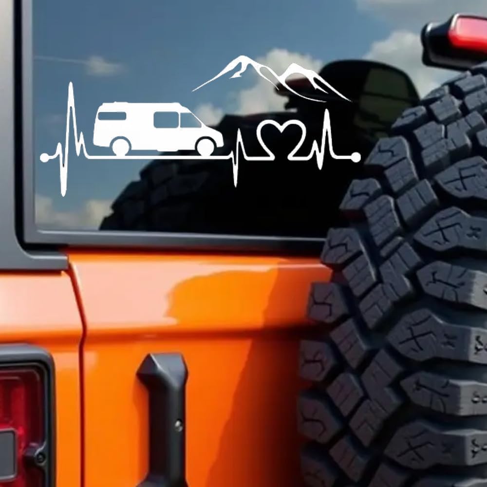 Detalle de 2 Pack 30x13.5cm Heart Motorhome Sticker – White Vinyl Decals for Bumpers, Windows and More