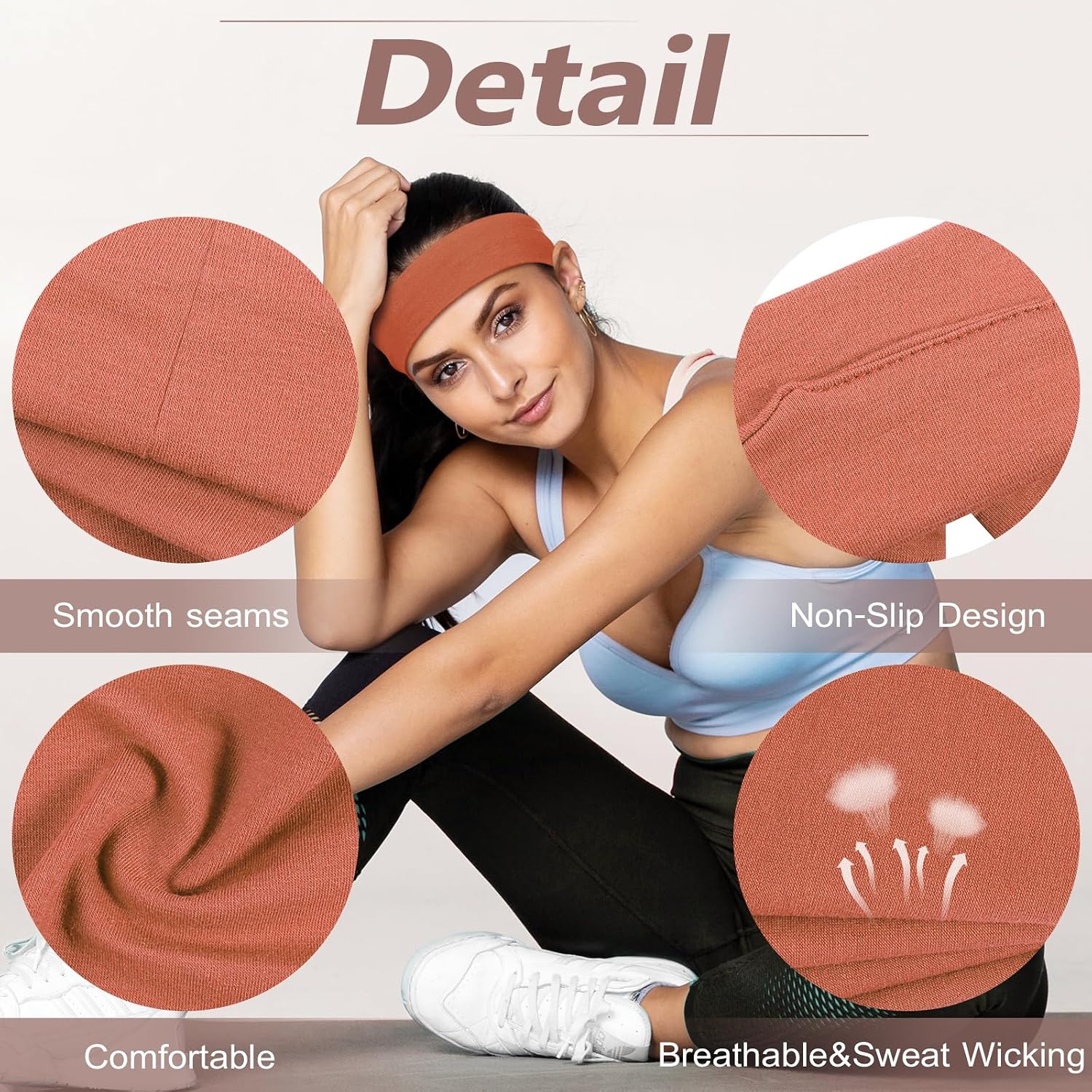 Detalle 2 de DiyJibb Stirnbänder für Frauen (7er-Set), rutschfest & dehnbar für Sport, Yoga und Lauftraining