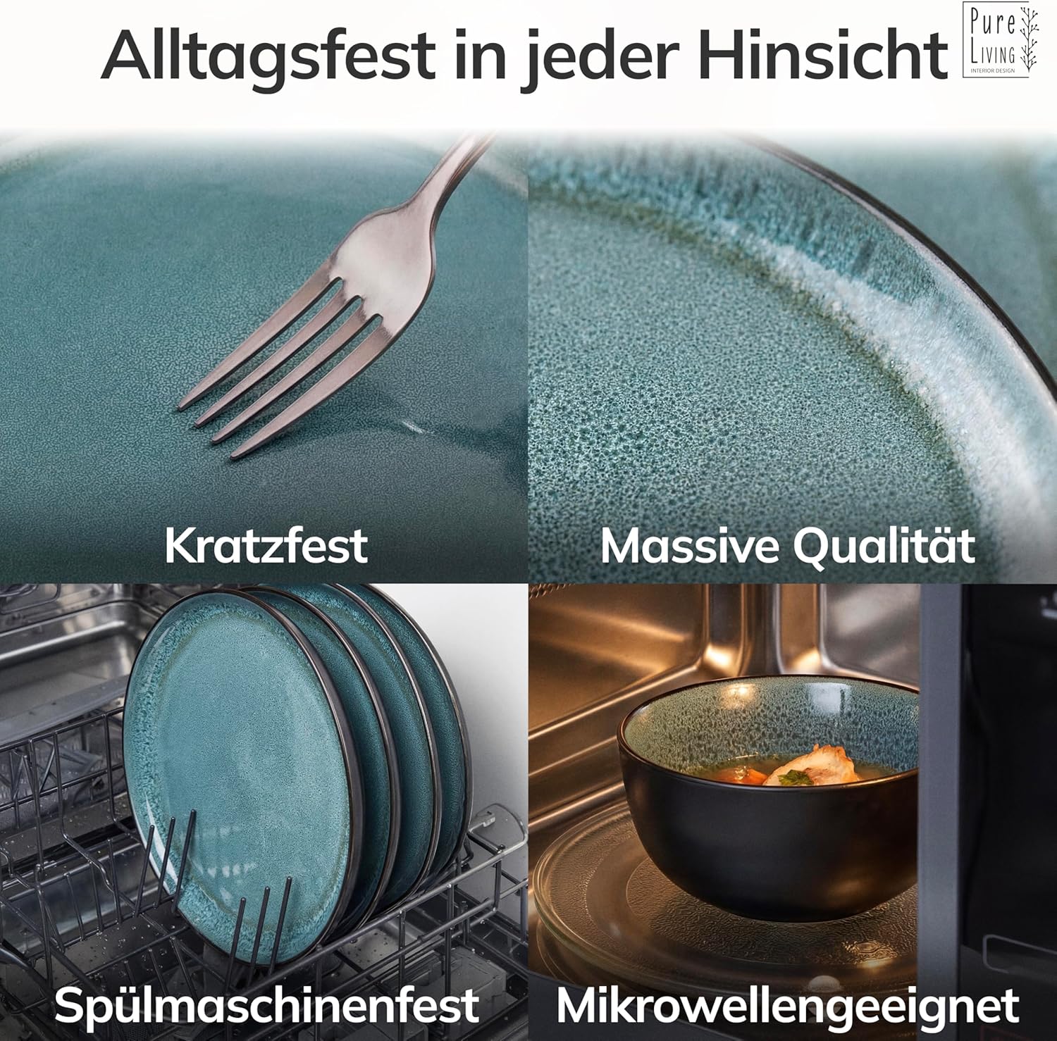 Detalle de Steingut Kaffeetassen Ibiza 6er Set – Petrol & Matt Schwarz, TESTSIEGER, Pure Living