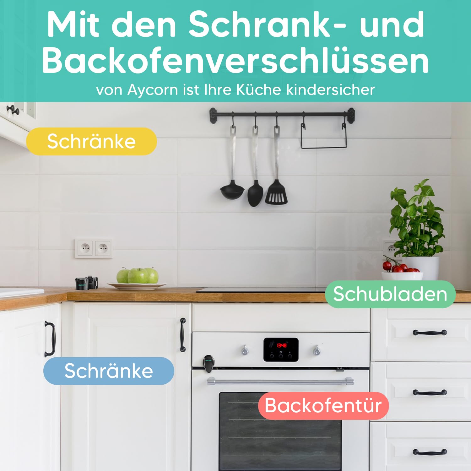 Thumbnail 5 de Aycorn magnetisches Schrankschloss & Backofen-Kindersicherung für Schubladen und Schränke (ohne Bohren)