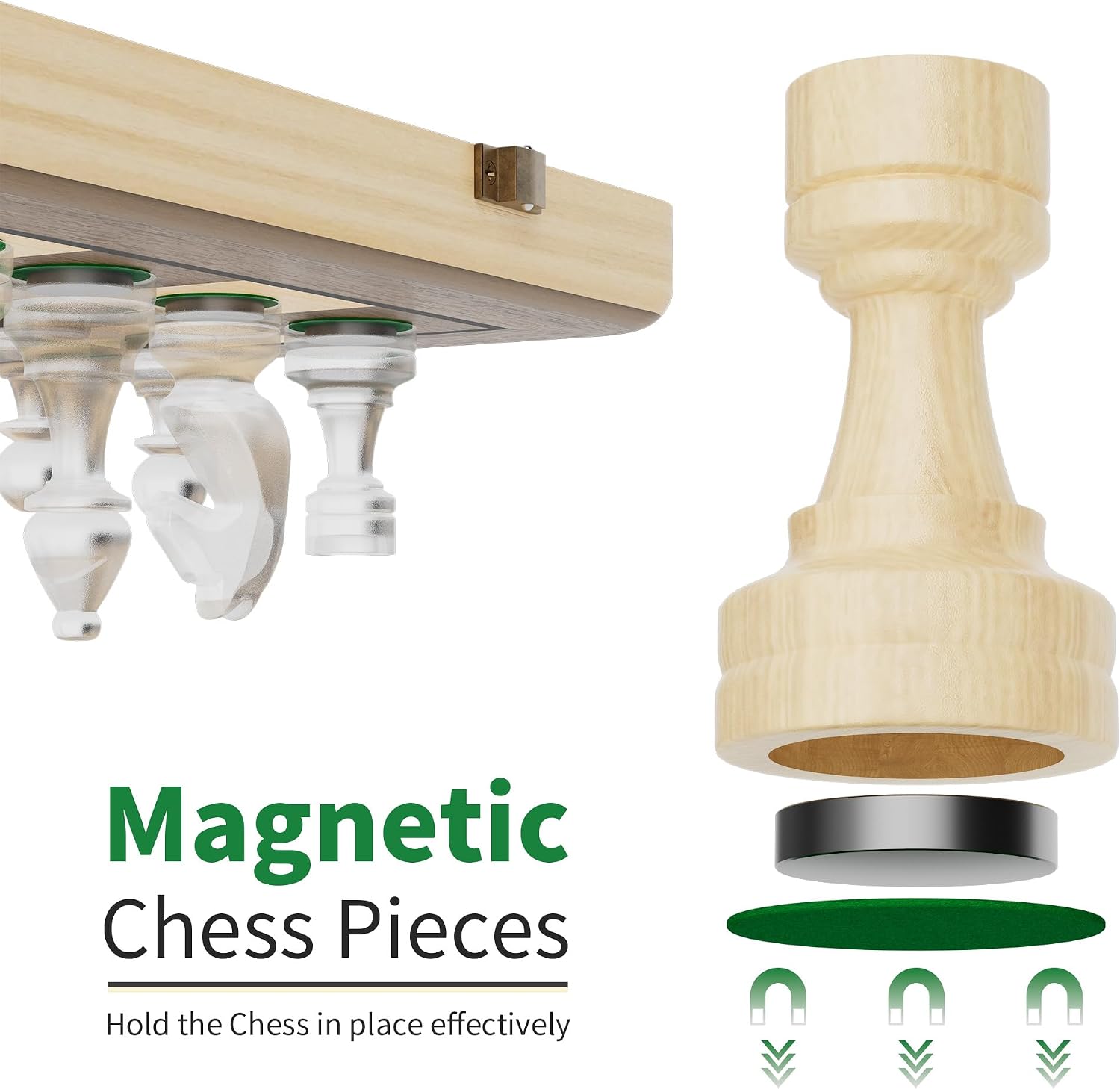 Detalle de Magnetisches Schachspiel 15 Zoll – Klappbares Schachbrett aus Kiefernholz, Kaffee Braun
