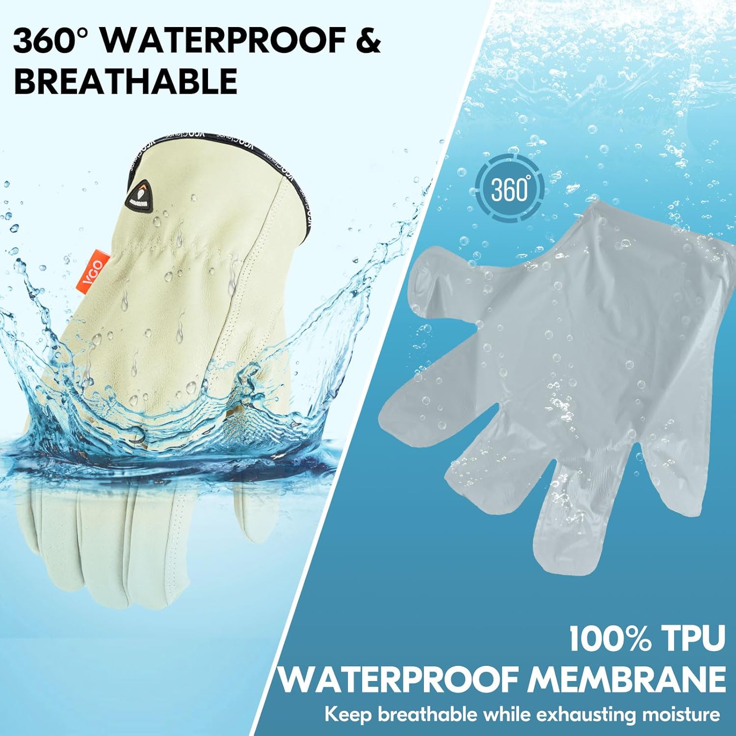 Thumbnail 2 de Vgo... PA9501FLWP guanti da lavoro invernali in pelle di maiale 0°C/32°F (1 paio) per edilizia e rigger