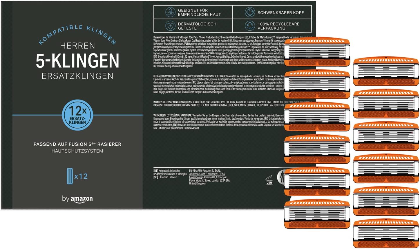 Detalle de Amazon Herren Ersatzklingen für Fusion5 Rasierer – 12 Stück